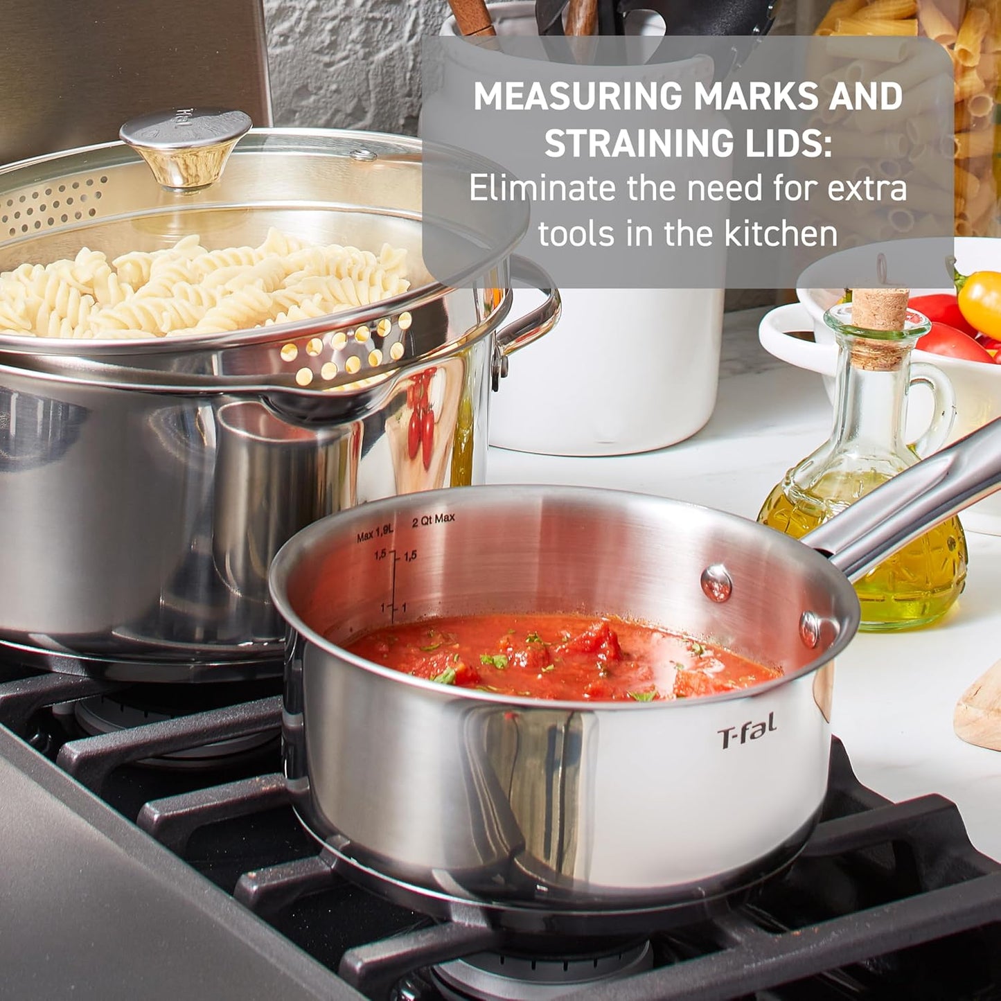 T-fal Gourmet Stainless Steel Cookware Set: 20-Piece Kitchen Essentials, Induction Compatible, Dishwasher Safe, Oven Safe to 500F, Durable Pots and Pans with Steamer for Versatile Cooking