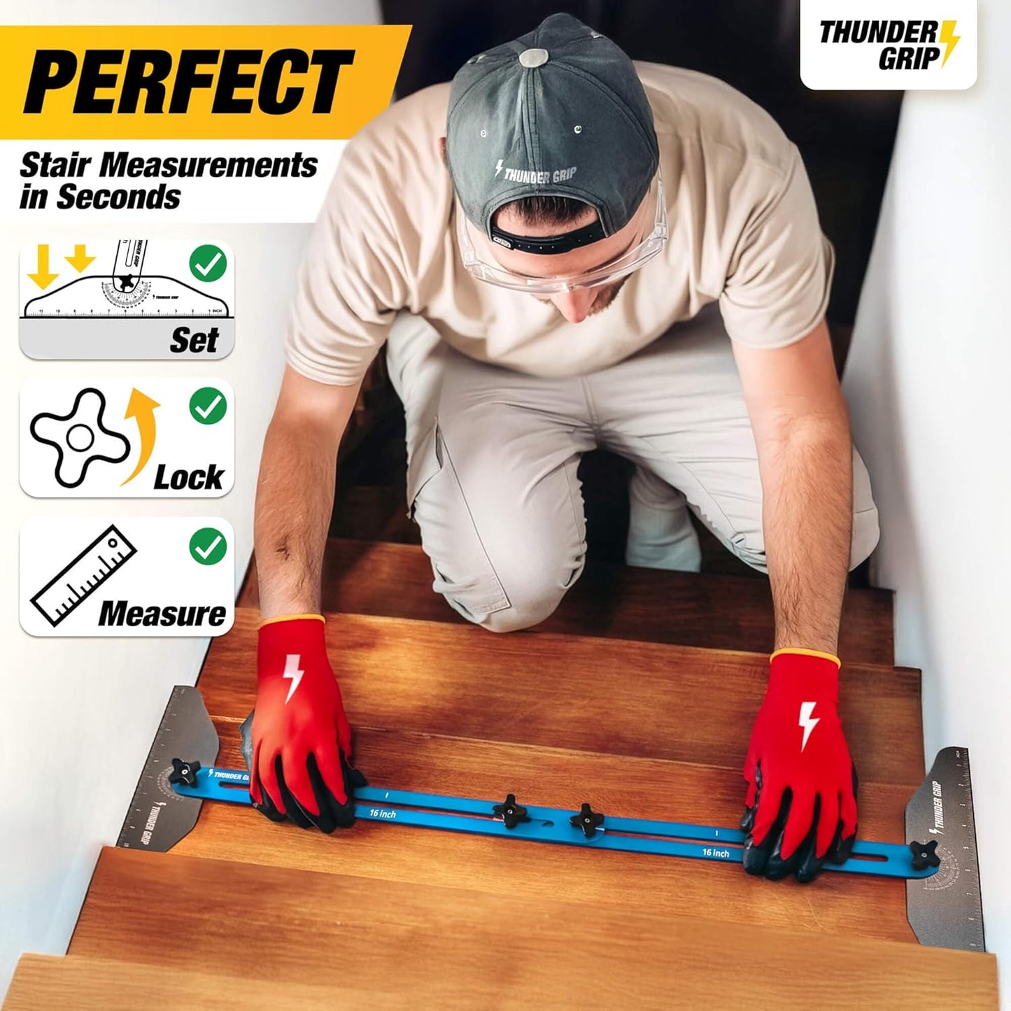 Stair Tread Template Tool – Blue Adjustable Stairs Jig Tool & Measuring Tools for Accurate Installation – Stair Tread Jig for Steps & Treads Template