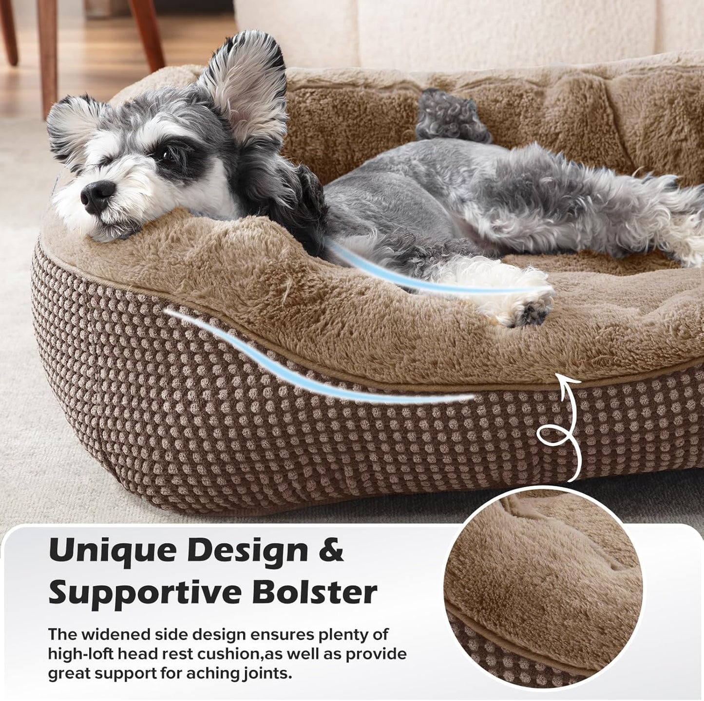 INVENHO Large Dog Beds Large Sized, Washable Orthopedic Warming Soft Sleeping Durable with Anti-Slip Bottom