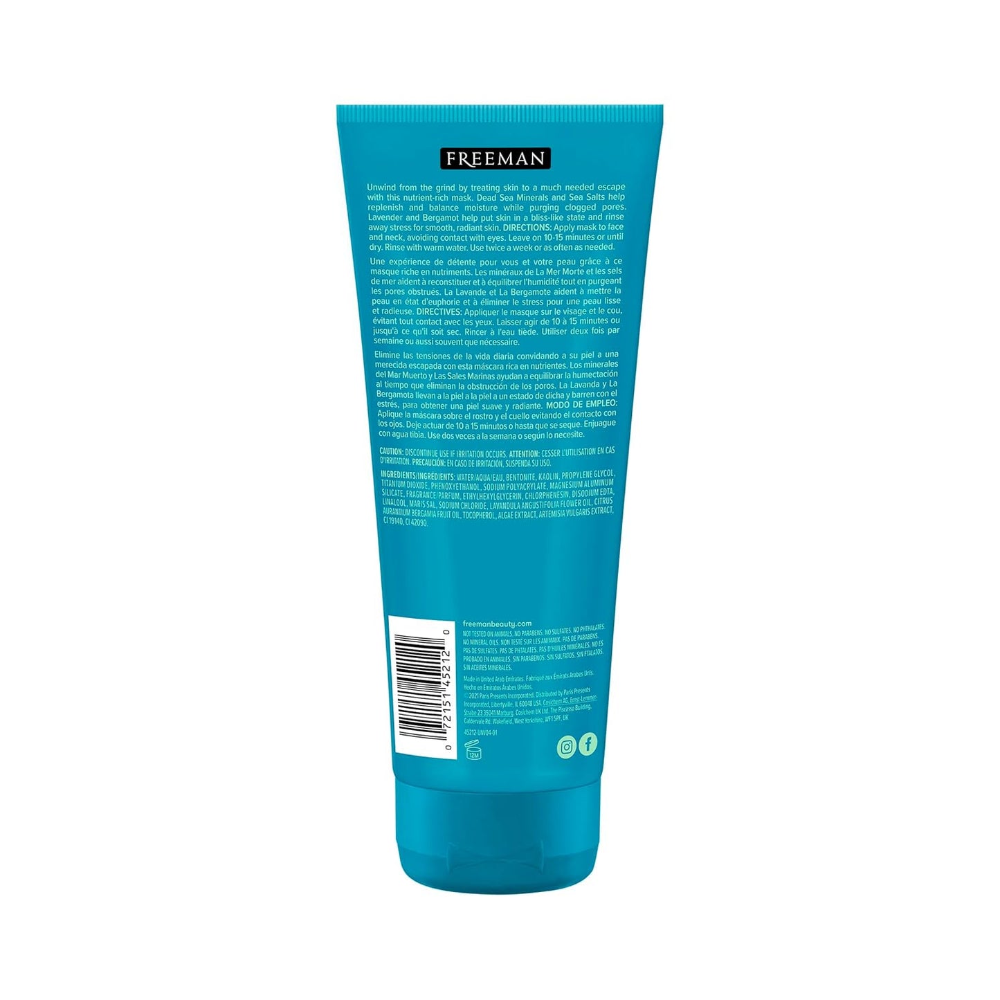 Freeman Anti-Stress Clay Mask, Dead Sea Mineral Face Mask, Lavender & Sea Salt Balance & Calm Skin, Unclog Pores, Facial Mask For All Skin Types, No Harsh Chemicals, 6 fl. oz./175 ml Tube, 1 Count