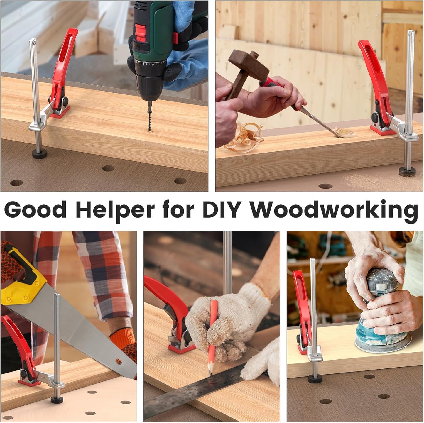 Housolution Bench Dog Clamp, 3/4 inch Dog Holes Workbench Clamp for Woodworking, Adjustable MFT Table Hold Down Quick Fixed Clip, Workbench Accessories for Wood Carving Routing Sanding, 2 Pack