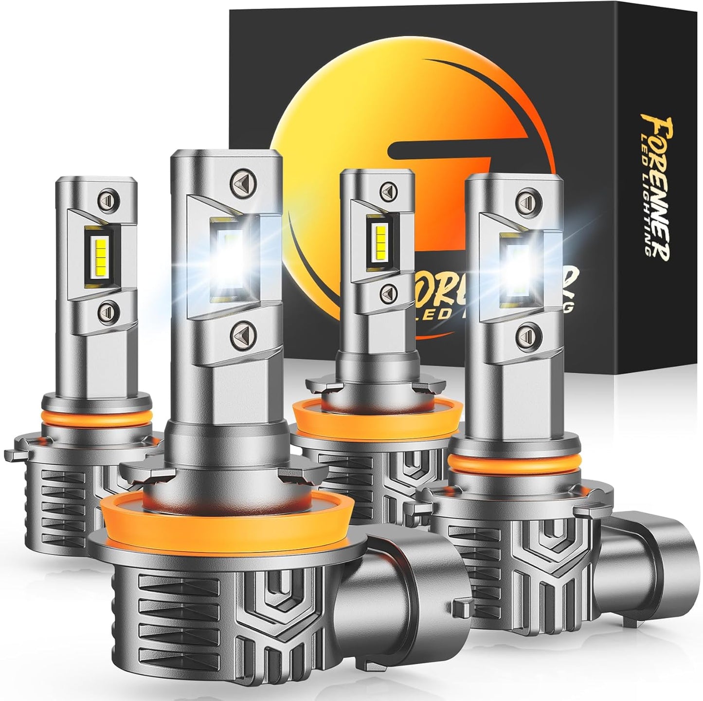 FAHREN H11 9005 LED Light Bulbs Combo, 40000 LM Super Brightness, 1:1 Size Easy Installation H11/H9/H8 9005/HB3 Driving Light Bulb, 10-Year Life, IP68 Waterproof, Pack of 4