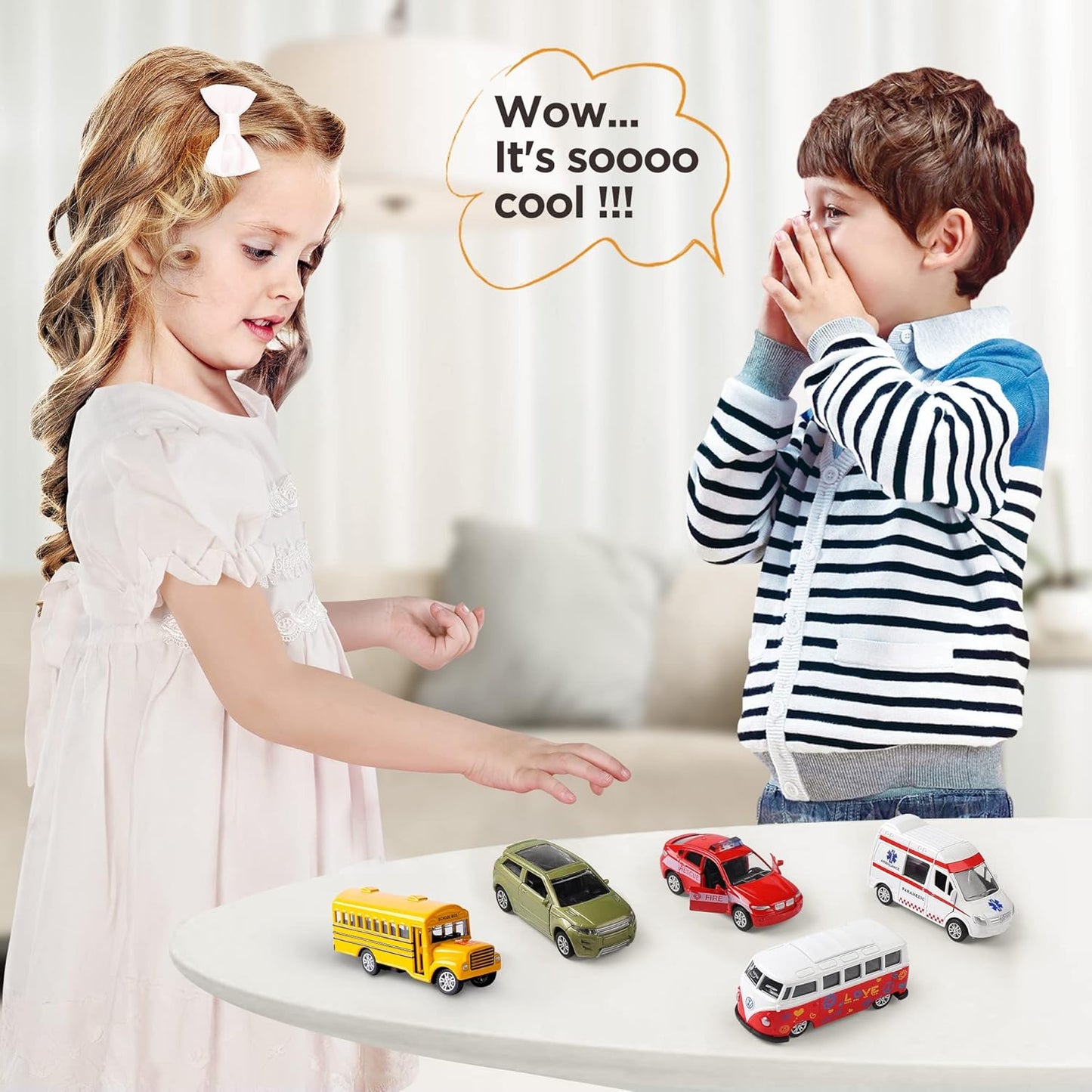 KIDAMI Die-cast Metal Toy Cars Set of 5, Openable Doors, Pull Back Cars Ambulance, Gift Pack for Kids (Official Car Ⅱ)