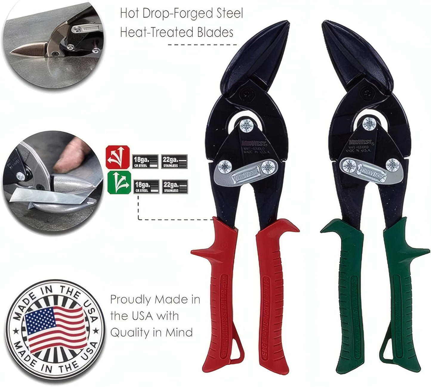 MIDWEST Blackout Series Aviation Snip - Left and Right Cut Offset Tinner Shears, Made in the USA - MWT-6510CO-NP