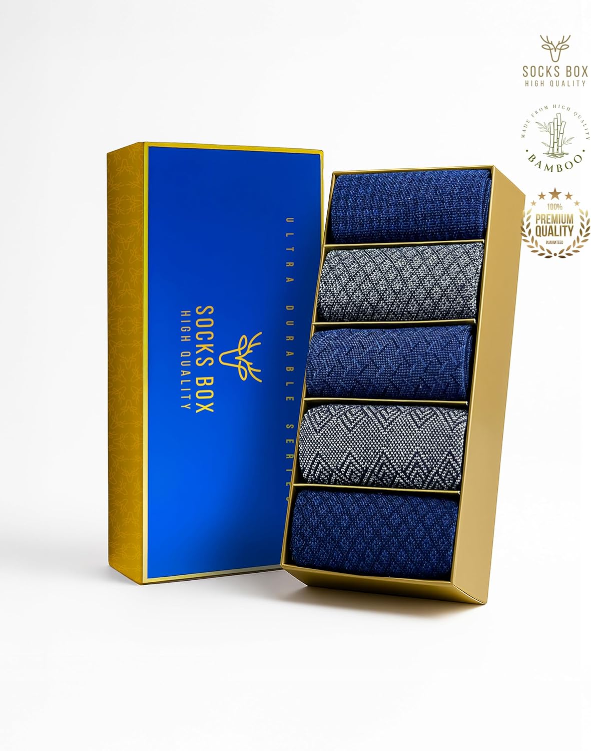 Mens Dress Socks, Premium Bamboo Rayon Socks for Men, Patterned, Elegant Design, 5/10 Pack, Gift Box