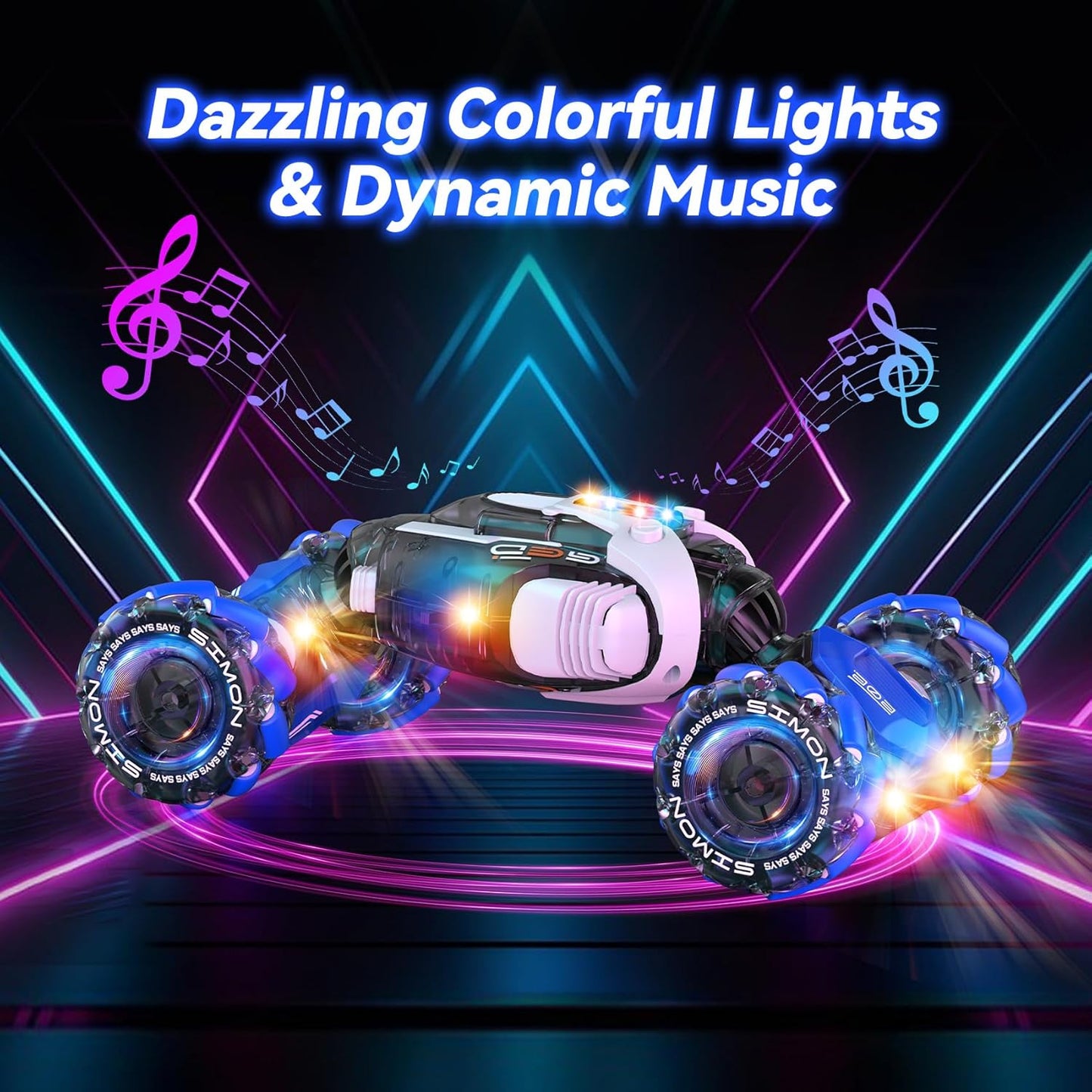 Remote Control Car, RC Toys Gifts for 6 7 8 9 10 11 12 Year Old Boys Girls - 360° Rotating 4WD Gesture Sensing RC Sunt Car with Lights & Music - Cool Birthday Gifts for Kids