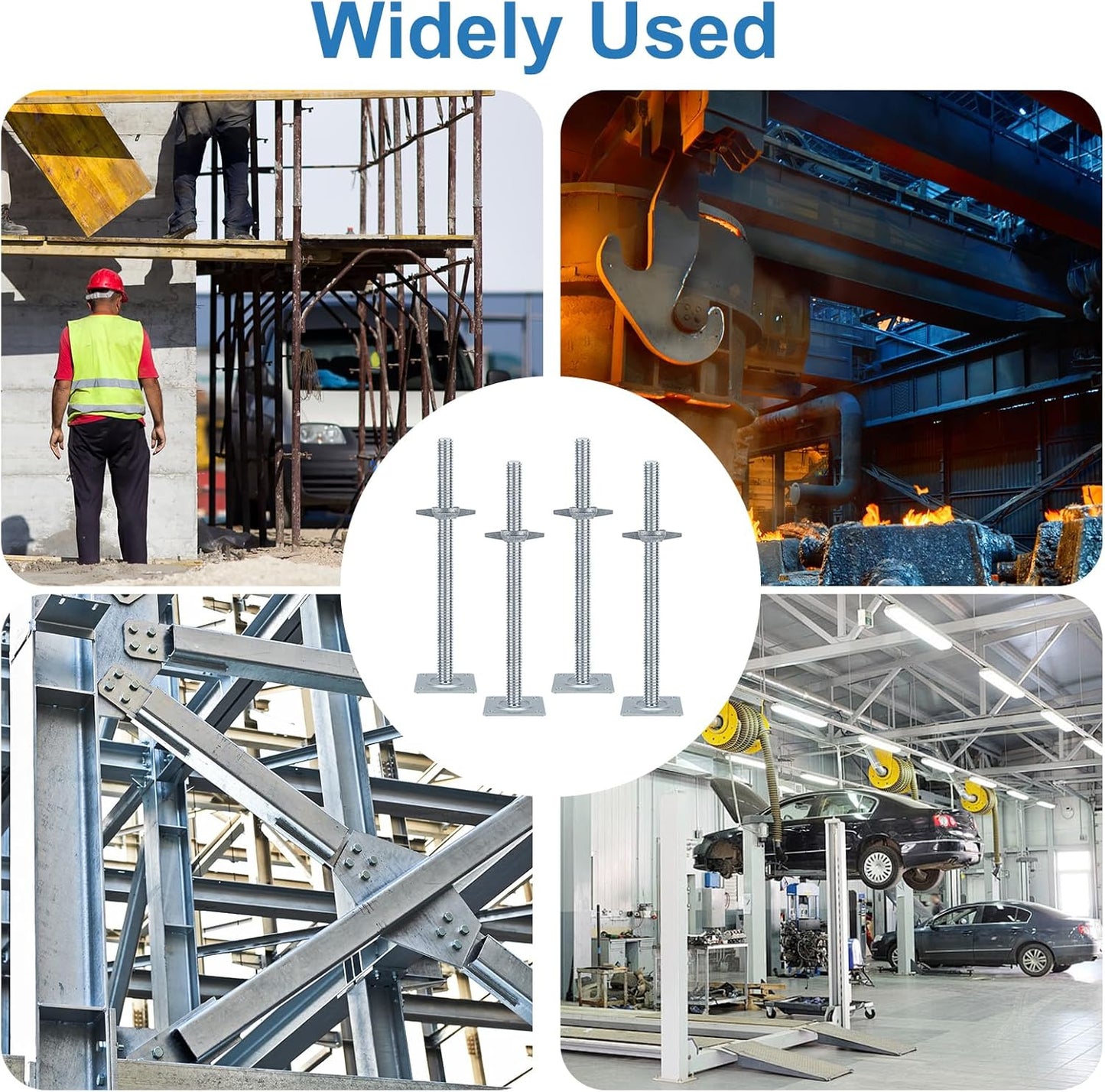 18" Scaffold Adjustable Leveling-Jack Parts - Yzzwer Galvanized Solid Threaded Rod Scaffolding Feet for Baker Style Scaffolding 4 Pack