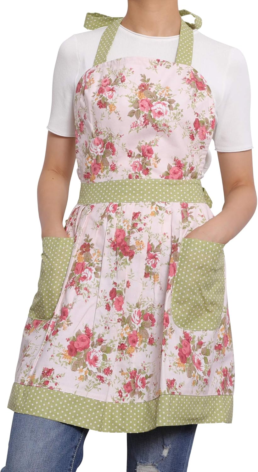 NEOVIVA Kitchen Aprons for Women with Pockets,Cooking Aprons for Women,Vintage Apron for Baking Gardening,Christmas Gifts