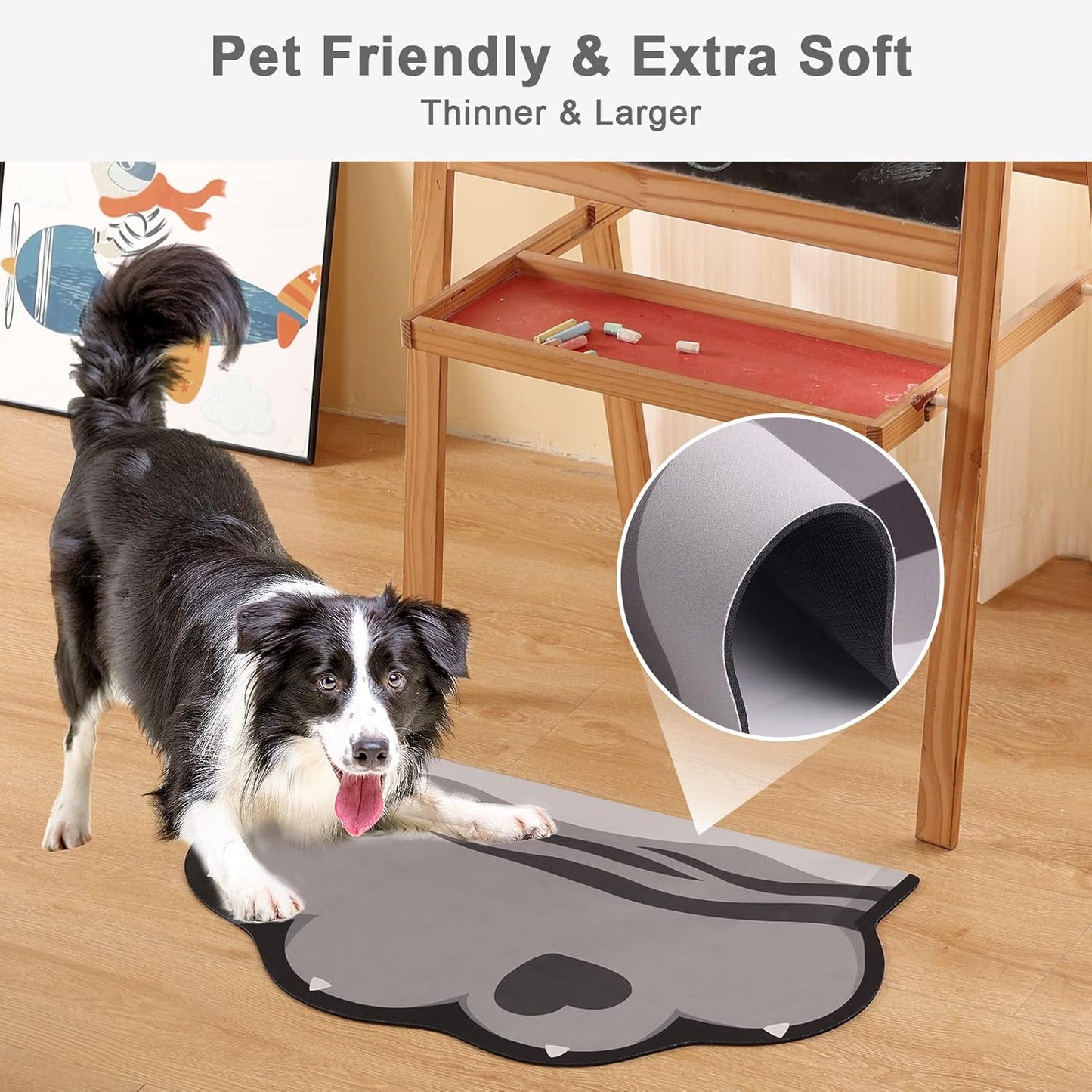 Stiio - Cat Food Mat, Rubber Backed Pet Feeding Mat for Floor Non-Slip Waterproof Dog Water Bowl Tray, Easy to Clean Pet Placemat, Grey 17x28 inches