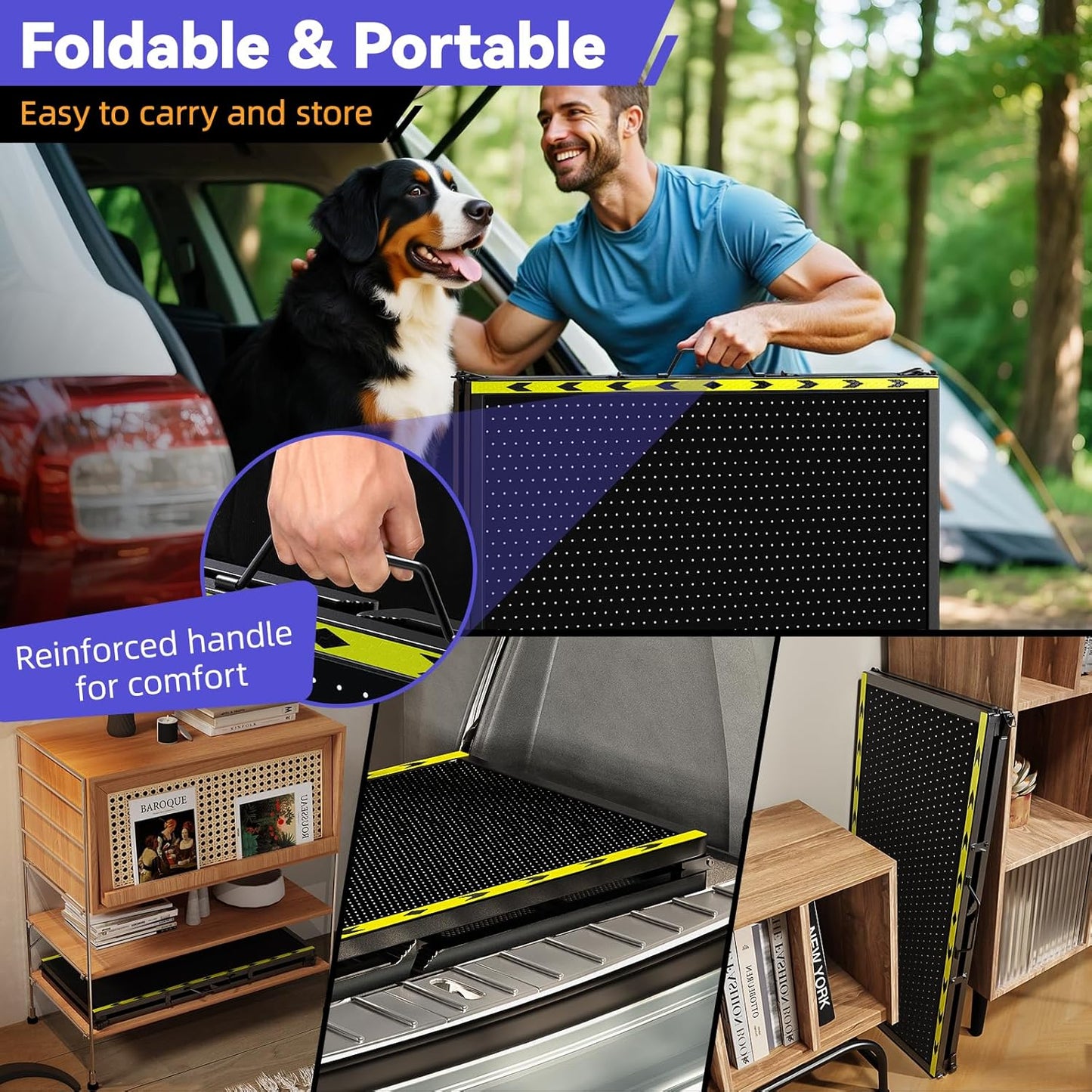 67''L & 20''W Dog Ramp for Car - Portable Extra Wide Pet Ramp for Medium & Large Dogs with Non-Slip Rug Surface, Dog Steps Stair for Car SUV/Truck/RV/High Bed, Up to 200LBS, Black