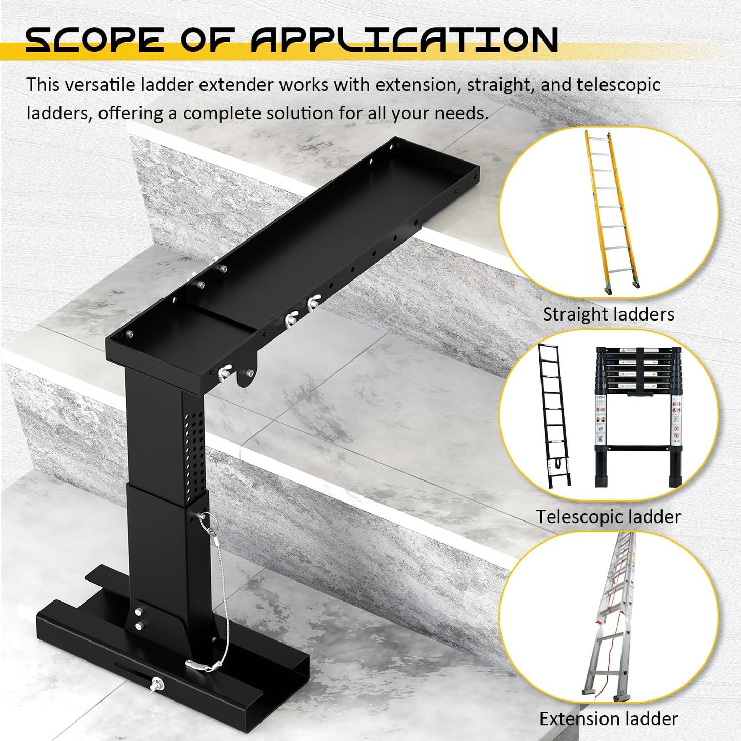 Ladder Leveler Pro, for Extension Ladders and Single, Ladder Leveler for Stairs, Adjustable Length 20 "-29.6" and Height Range 10.5 "-17.7" Heavy Duty Ladders Lifter Stabilizer Platform