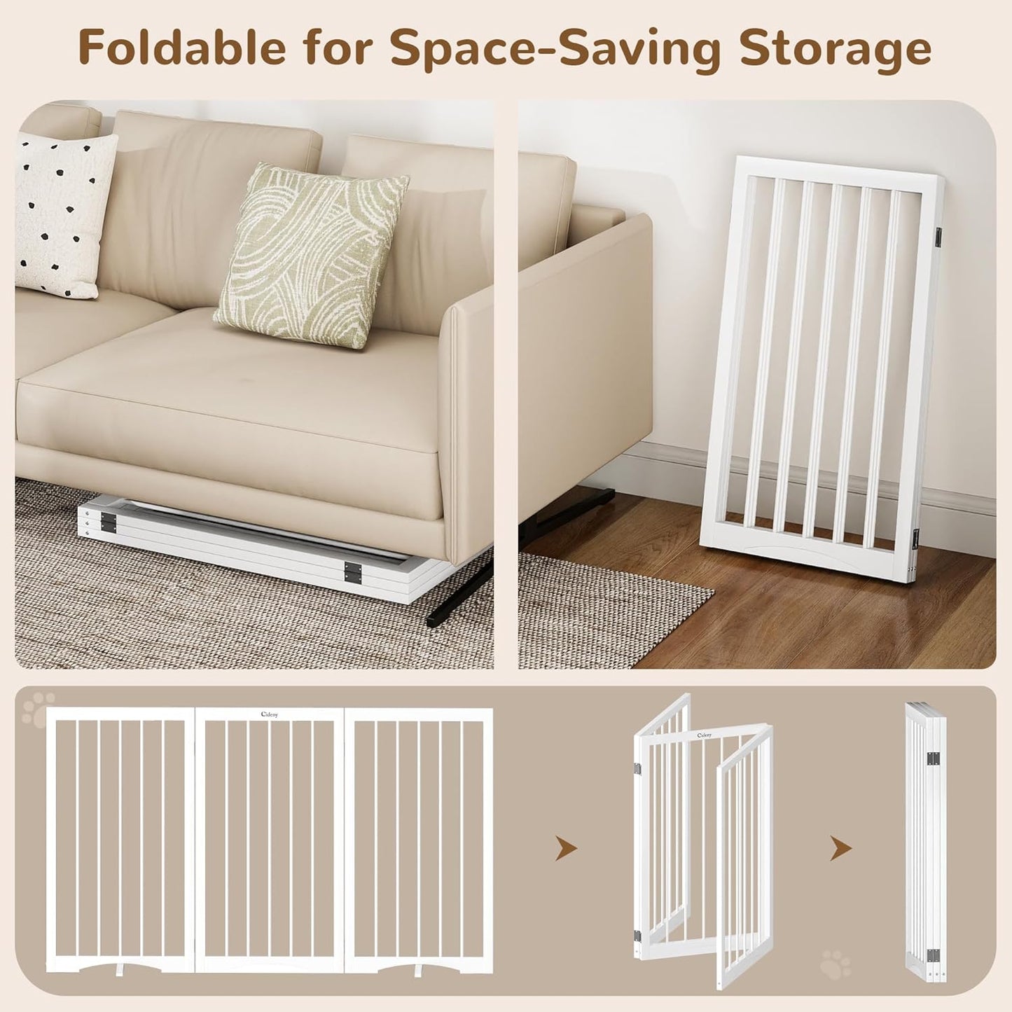 32" Extra Tall Freestanding Dog Gate, Foldable Pet Gate for Doorways Stairs Hallways, 3-Panel Dog Fence with Support Feet for Stability, Folding Puppy Gate Easy to Carry No Drilling 54"x32"