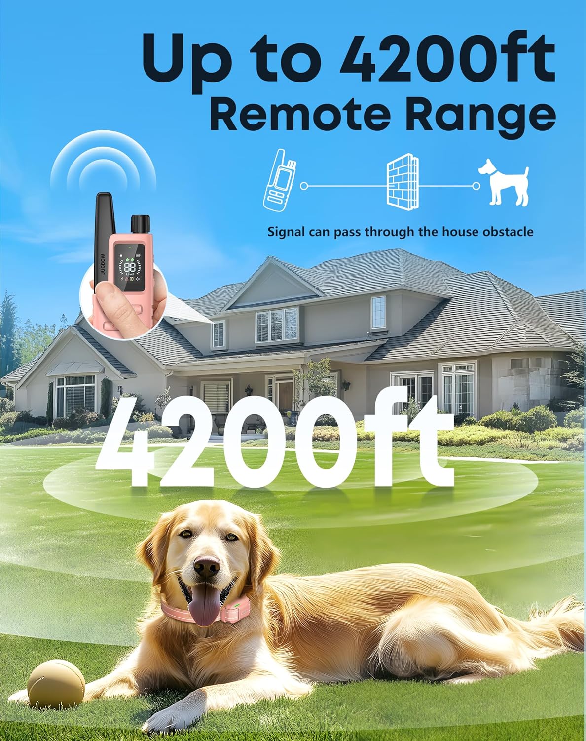 Jugbow Dog Shock Collar - 4200FT Dog Training Collar with Remote for 5-120lbs Small Medium Large Dogs, IPX8 Waterproof E Collar with 4 Training Modes, Security Lock, Rechargeable Shock Collar Pink