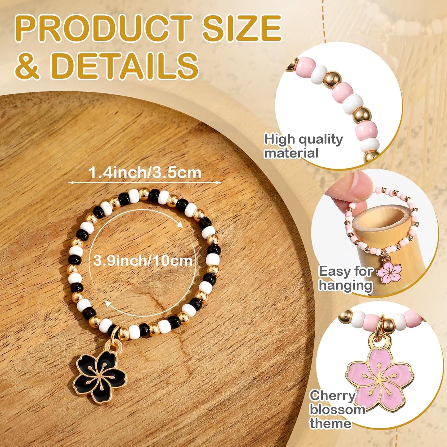 Cunno 4 Pcs Matcha Chasen Charm Decorative Chain Set with Cherry Blossom Charm Elastic Rope for Bamboo Matcha Whisk Tea Accessories Tea Party Decor Birthday Gift