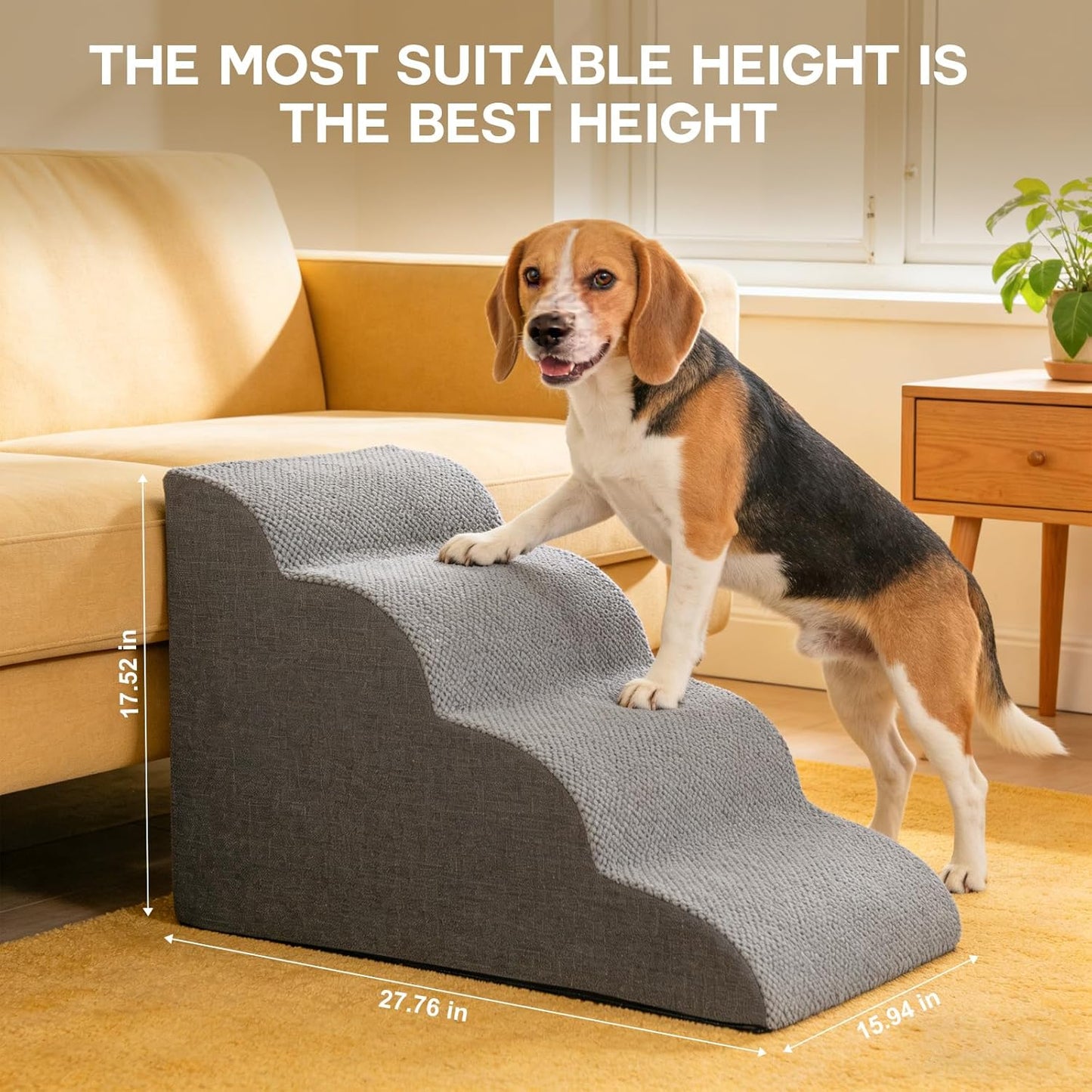 Dog Stairs for Small Dogs, 4-Step Pet Ramp for High Beds & Couches, 20" Height - Waterproof Foam Steps with Removable Washable Cover, Non-Slip & Sturdy for Cats and Senior Pets
