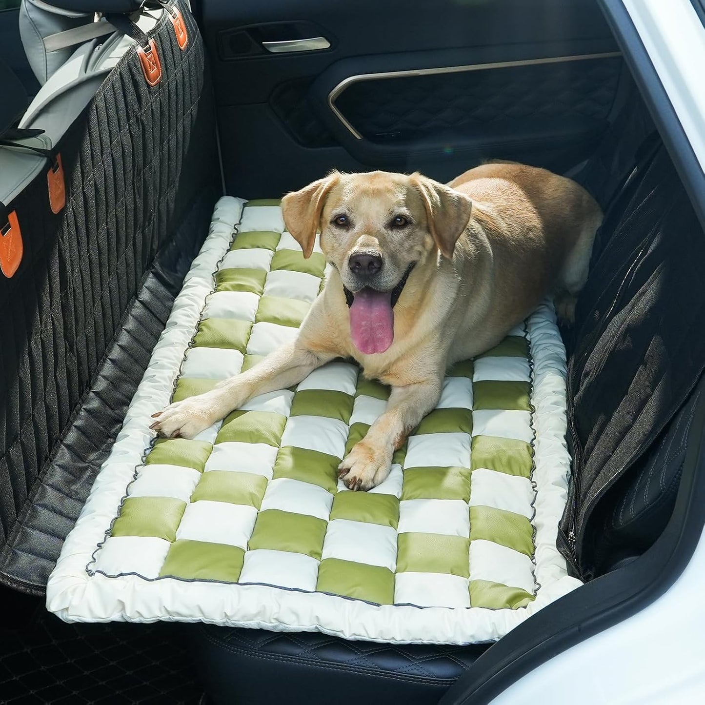 Dog Bed Mat for Car, Non-Slip Backseat Extender Pet Blanket, Plaid Leather Dog Bed Covers for SUV & Truck, Waterproof Travel Pad for Dogs, Scratch-Proof & Easy Clean (Green, 24.8 x 54 inch)