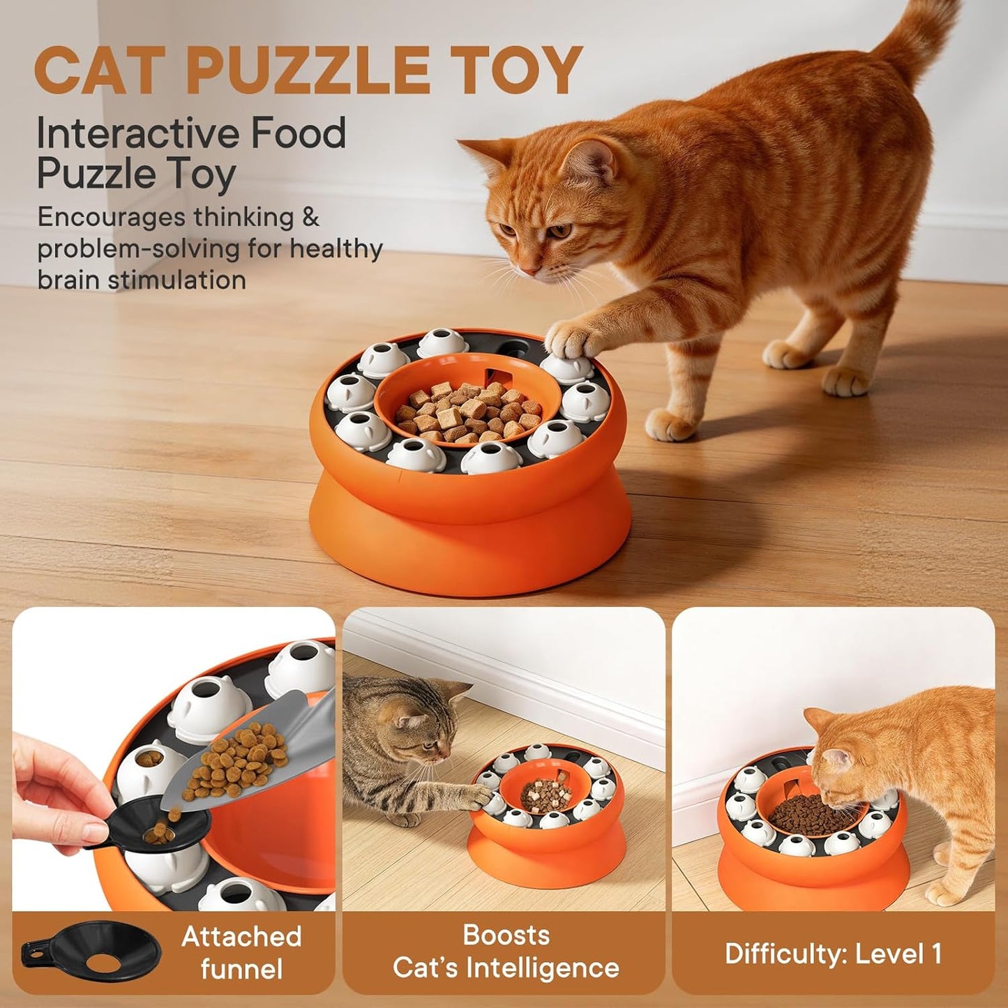 Cat Puzzle Feeder Slow Food Bowl–Interactive Slow Feeder Toys for Indoor Cats, Treat Dispensing Toy to Control Eating, Prevent Overeating & Enrichment Feeding