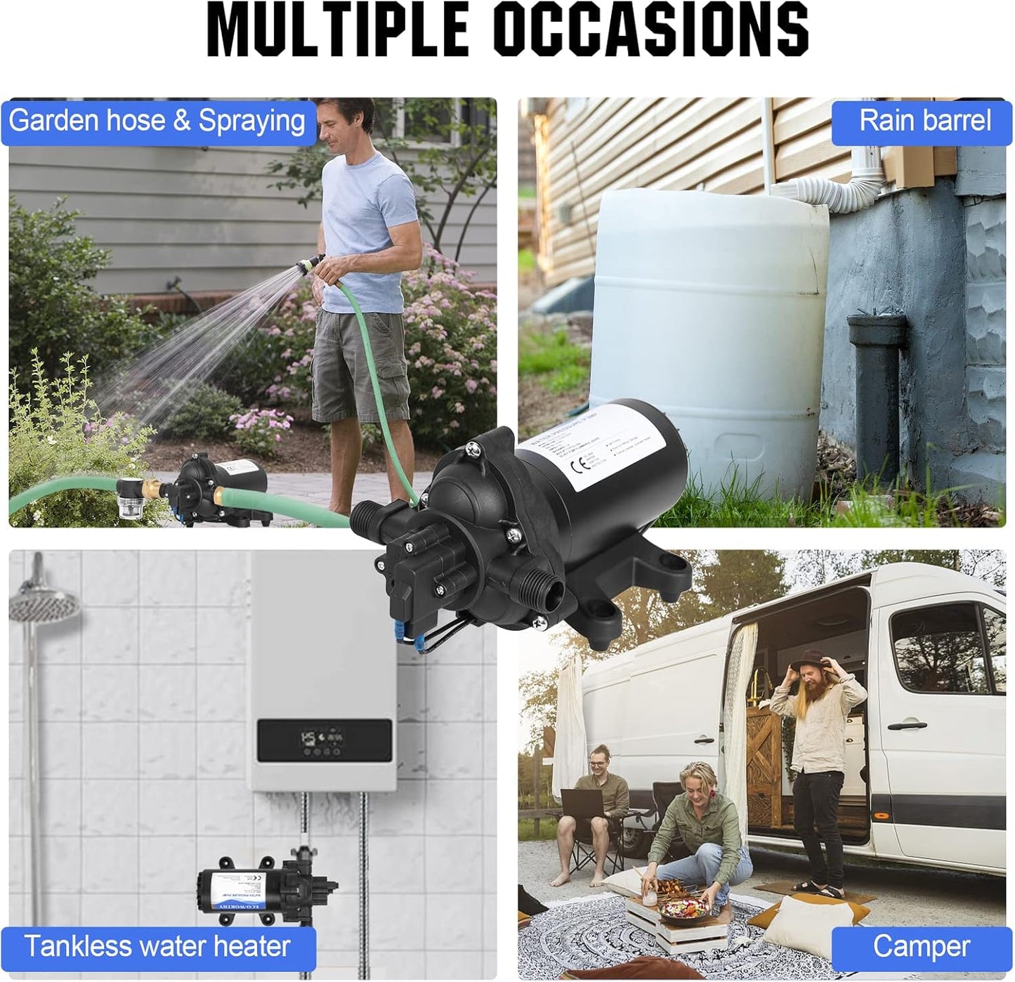 ECO-WORTHY 33-Series Industrial Water Pressure Pump 110V AC 4.0GPM 50PSI RV Fresh Water Diaphragm Pump include Garden Hose Adapters for Irrigation Marine Boat Sprinkler Faucet