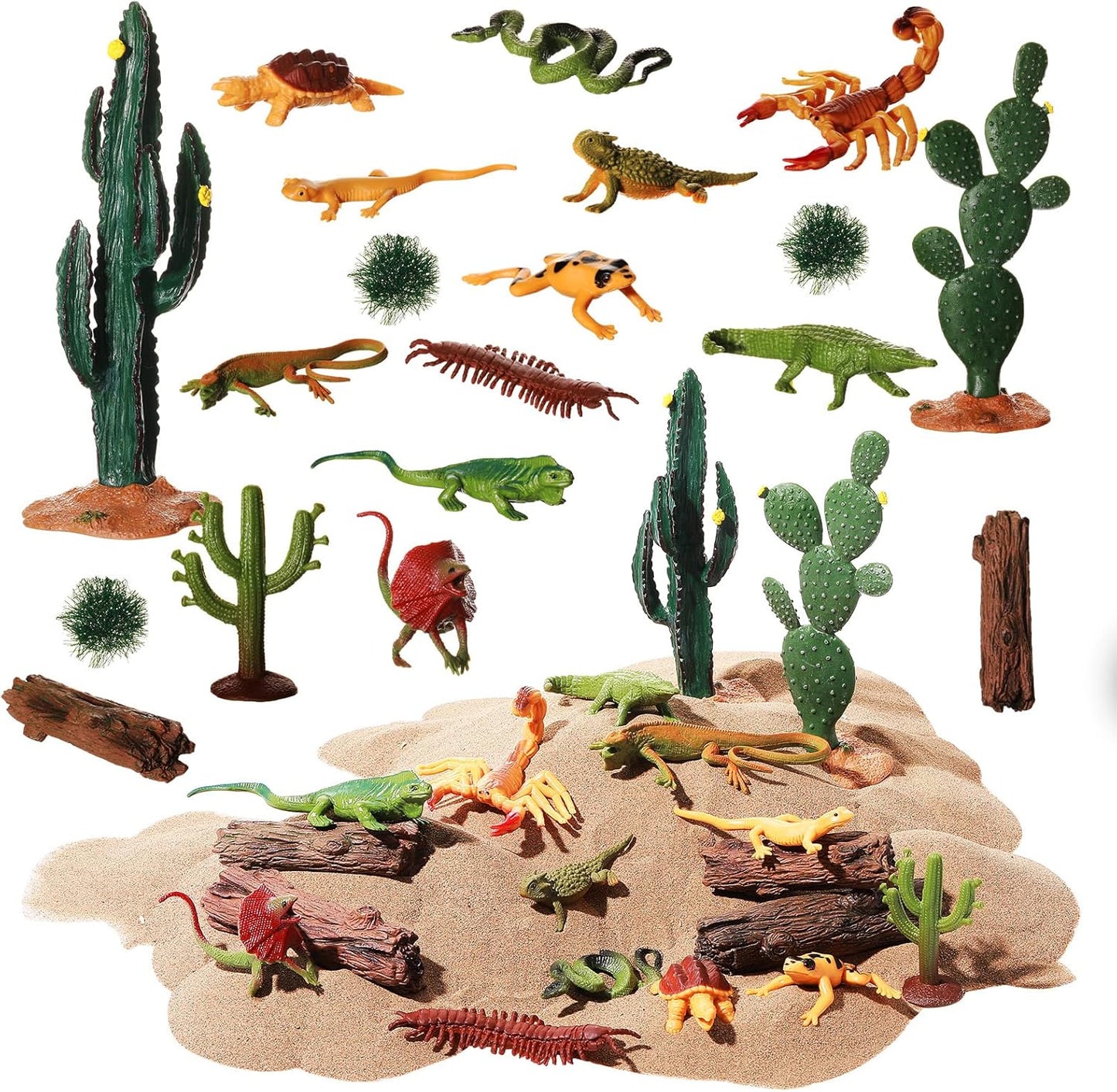 Sratte 26 Pcs Desert Animals Figures Diorama Kit, Reptiles Toys Lizard Snake Cactus Model Toys Desert Project Diorama Supplies for Back to School Gift Educational Learning Birthday Gift