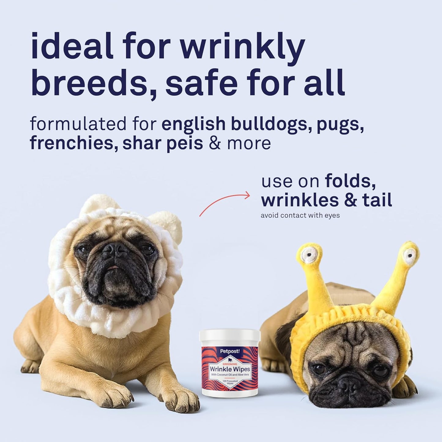 Petpost Wrinkle Wipes for Dogs | 100 Count Dog Face & Wrinkle Cleaner | Gentle Pet Wipes with Coconut Oil for Bulldogs, Pugs & Wrinkly Breeds | Dog Cleaning & Deodorizing Wipes
