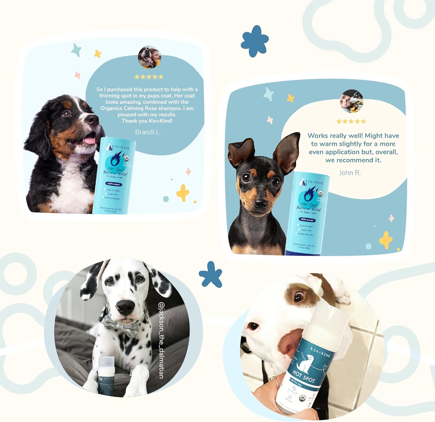 kin+kind Hot Spot Treatment for Dogs & Cats- Itch Relief, Skin Soothing and Healing Balm - Coconut Oil, Beeswax, Sweet Fennel Oil - All Natural - Made in USA