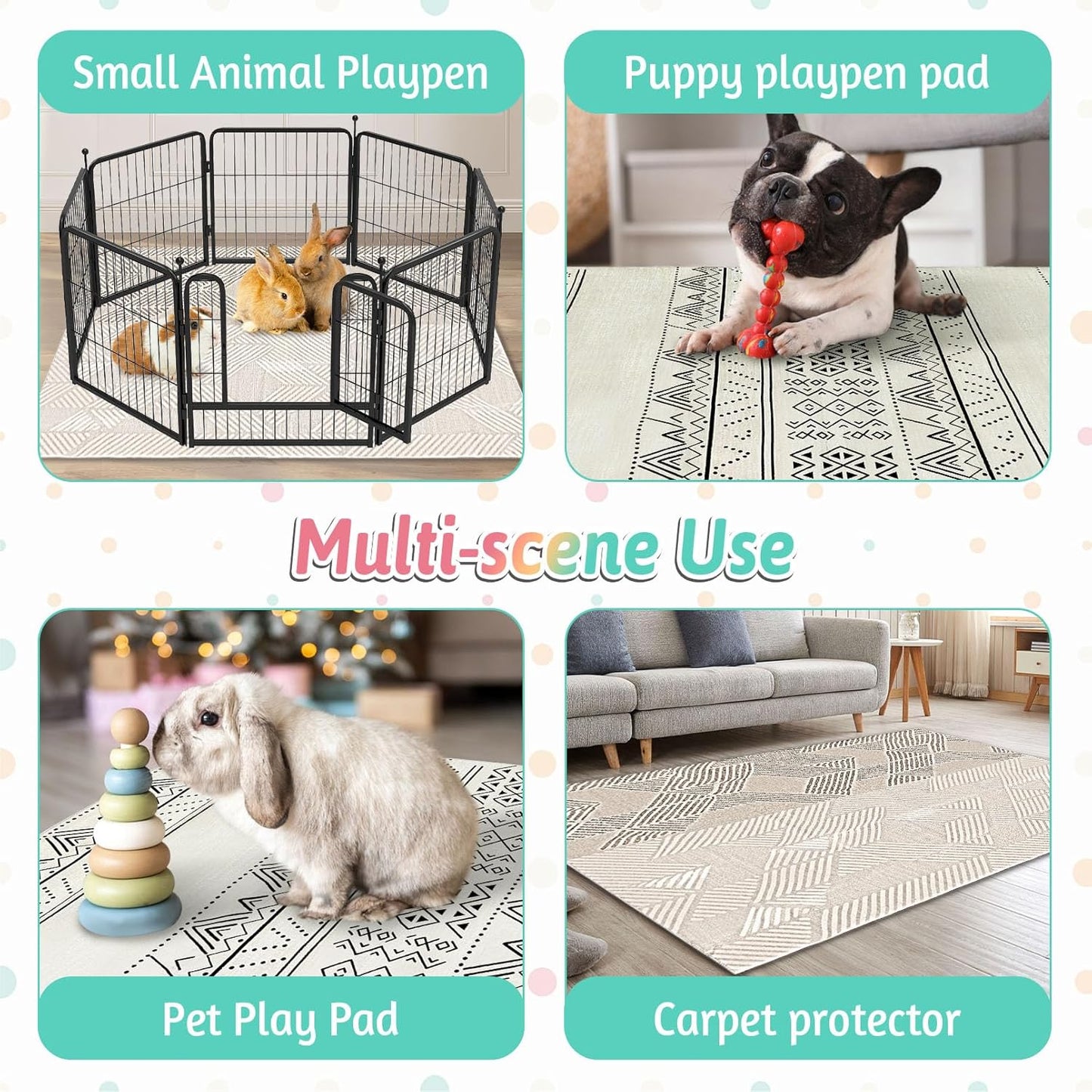 VCEPJH Bunny Floor Mat 55 x 78.7in Rabbit Cage Liner Washable Large Reusable Guinea Pigs Rug Anti-Slip Whelping Pads for Small Pet Dogs Puppy Chinchillas Cats Ferrets