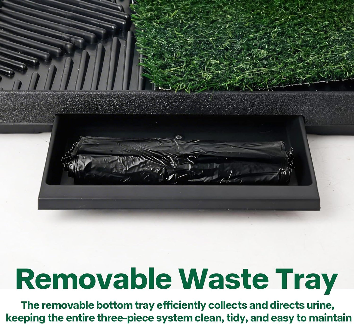 Pawise Dog Grass Pad with Tray, 20x25 Inch Artificial Turf Puppy Potty Pad, Indoor Outdoor Dog Toilet with Pull-Out Drawer & Free Garbage Bags, Dogg Litter Box for Potty Training