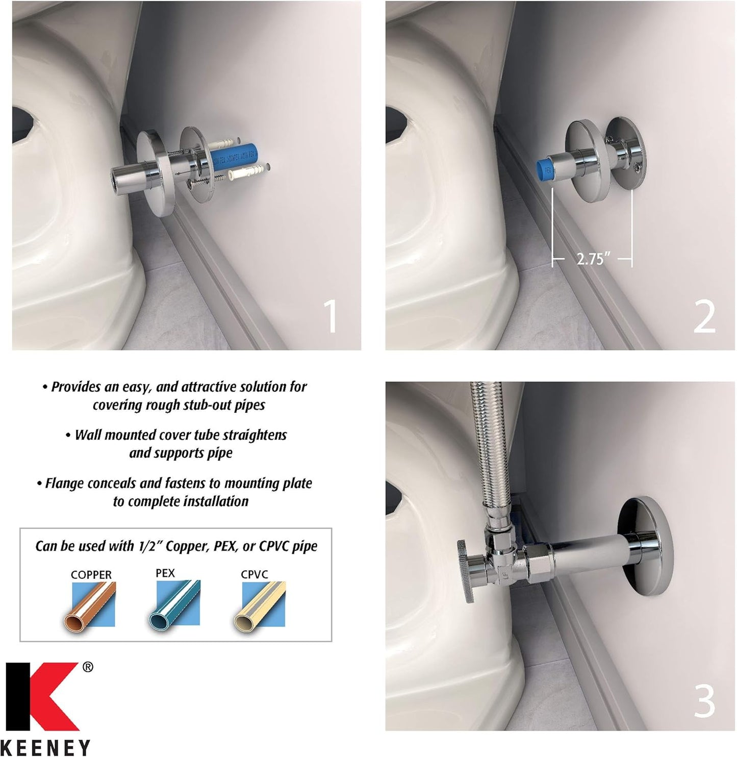 Keeney K857-30 PEX Stub-Out Support and Cover, No Size, Chrome