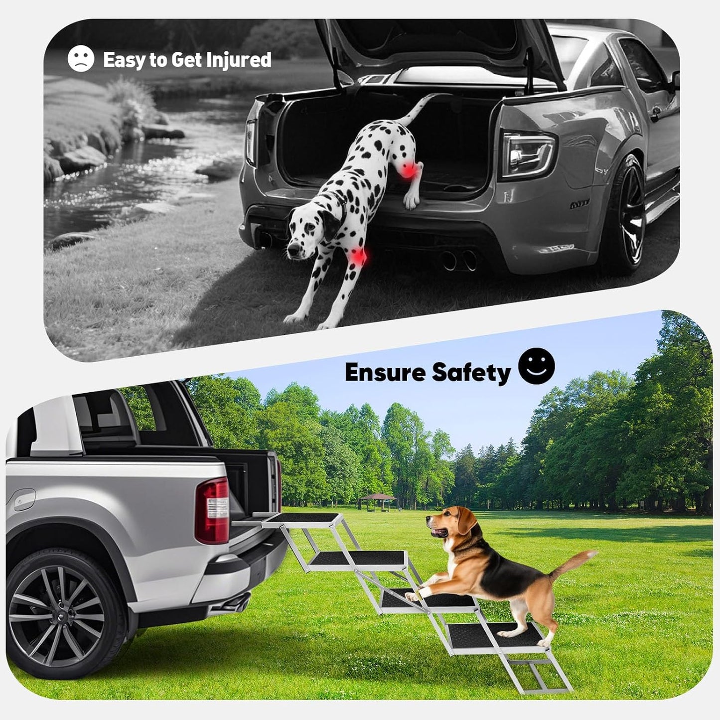 Joyrally Extra Wide Dog Stairs for Large Dogs,Foldable Dog Ramp for Car, Pet Steps Light Weight Aluminum,High Beds,for SUV Trucks, Supports up to 200 lbs (for The Trunk of The Car Only)