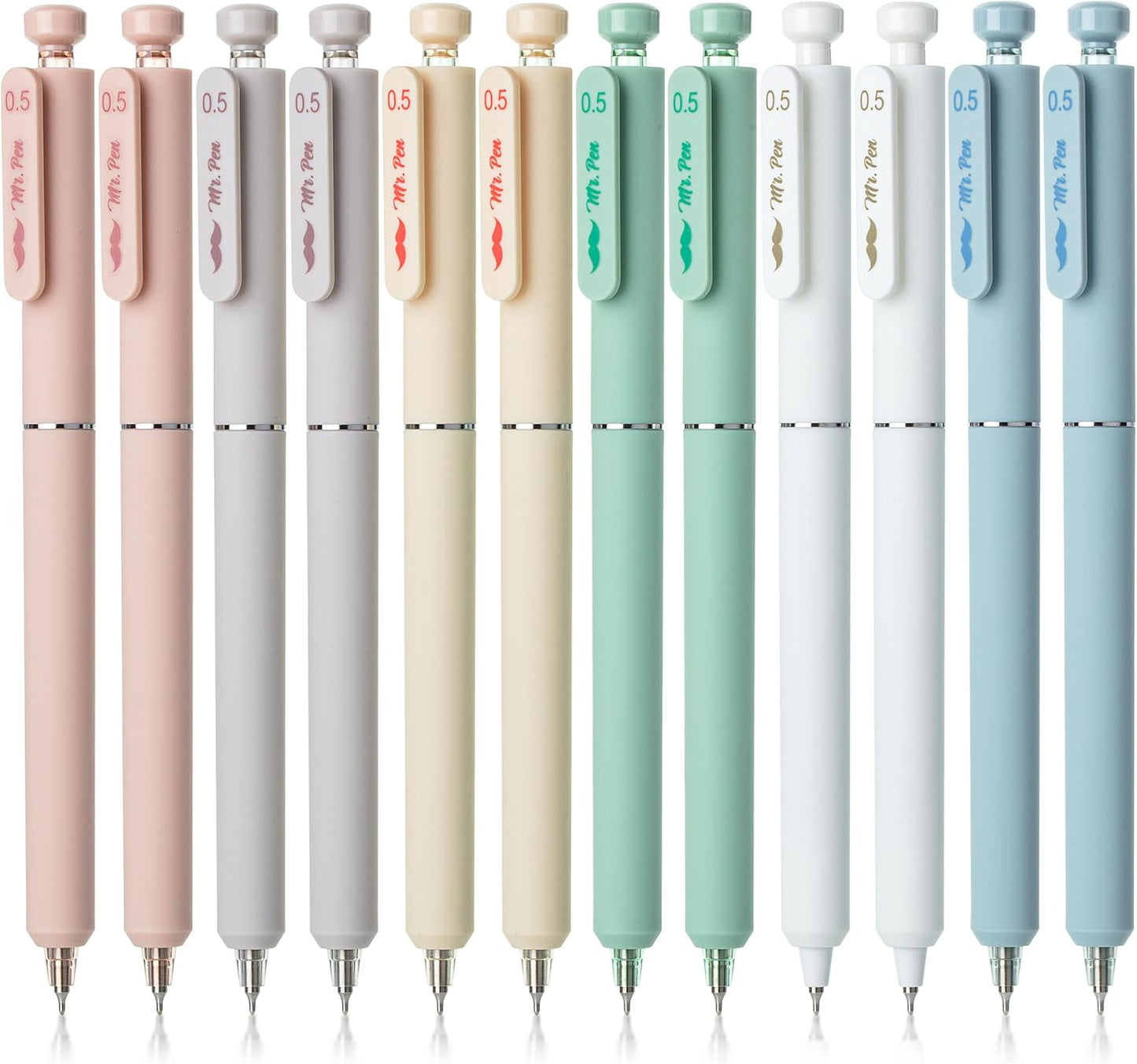 Mr. Pen- Retractable Gel Pens, 12 Pack, Black Ink, Soft Pastel Barrel Gel Pens Fine Point 0.5mm, Retractable Pen, Cute Pen