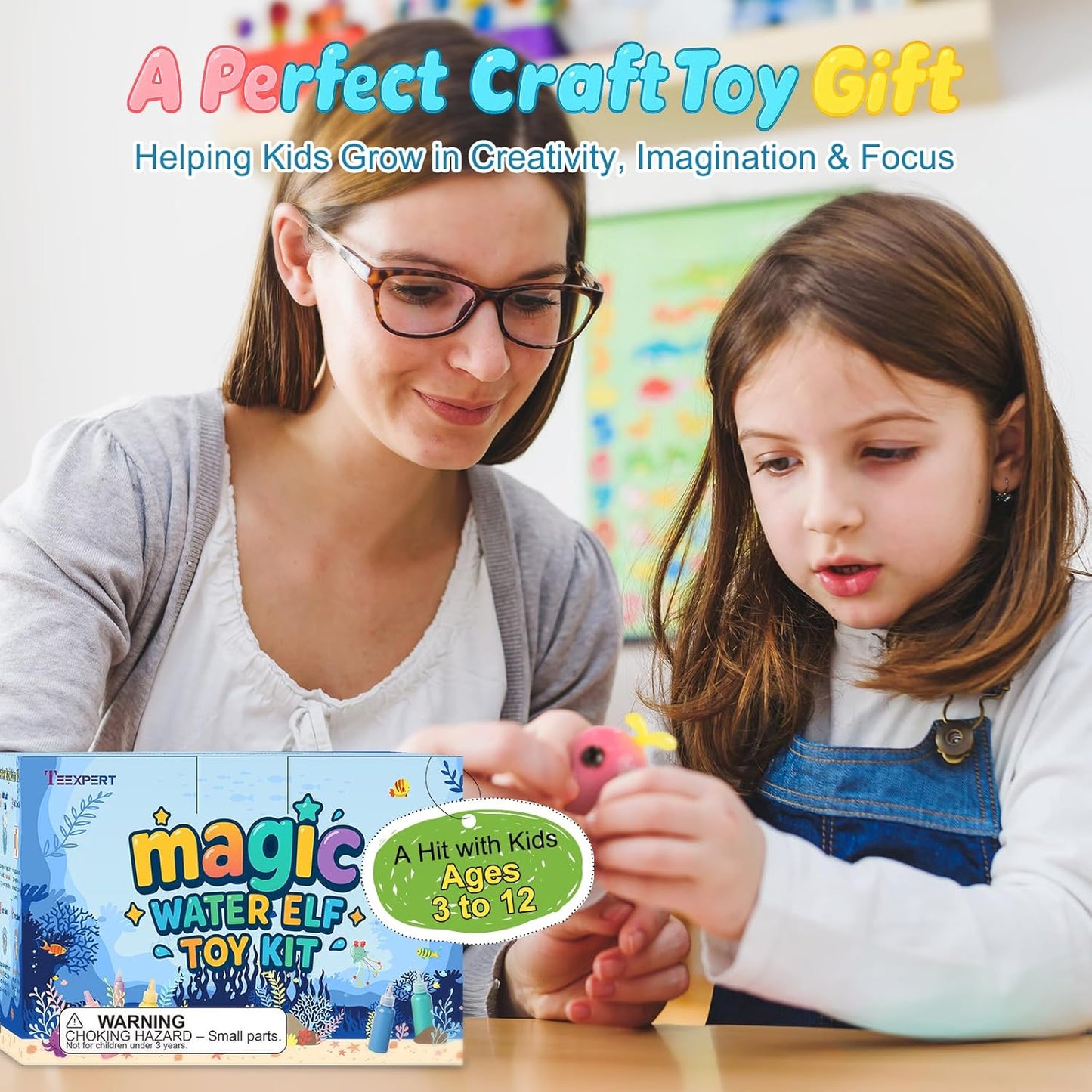 Teexpert Magic Water Elf Toy Kit – Art and Crafts for Kids Girls Boys Ages 3 4 5 6 7 8 9 10 11 12 - DIY Craft Toy Birthday to Make Aqua Fairy Squishy Water Pets