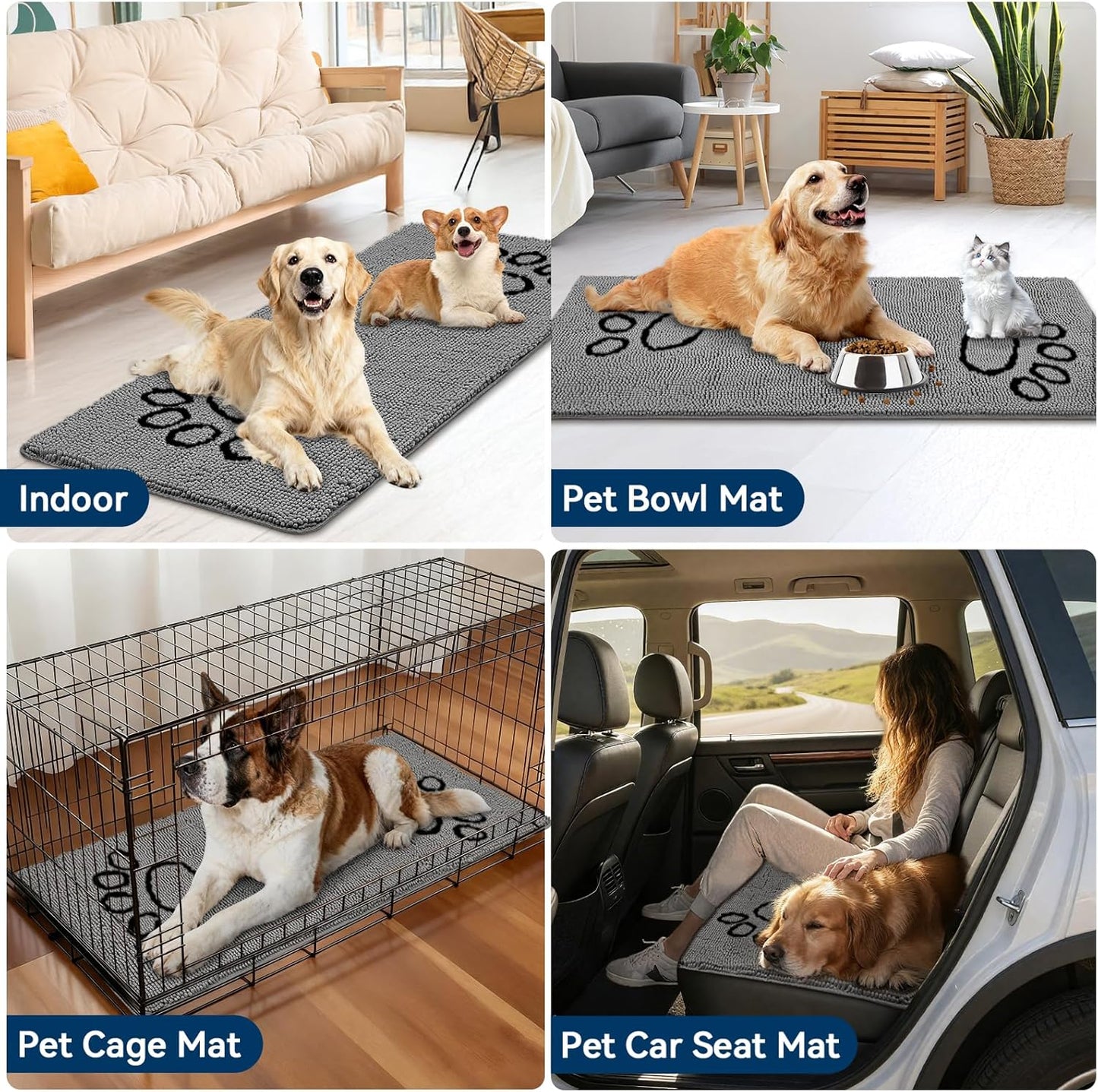 Bcoimo Super Absorbent Dog Door Mat, 60"*24" Anti Slip Mat for Muddy Paws, Pet Rugs for Dirty Paws Washable That Absorbs Moisture and Dirt, for Dog Cage and Pet Resting Carpet