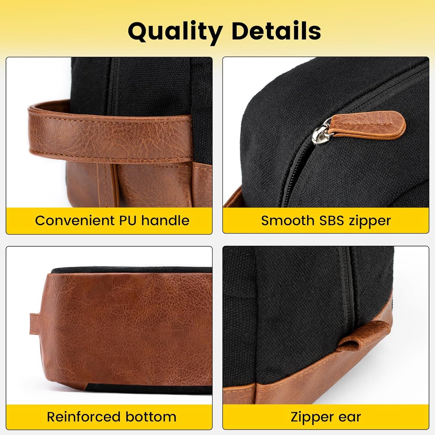 Vorspack Travel Toiletry Bag - Hanging Toiletry Bag for Men Water Resistant Canvas Shaving Bag with Large Capacity for Travel - Black