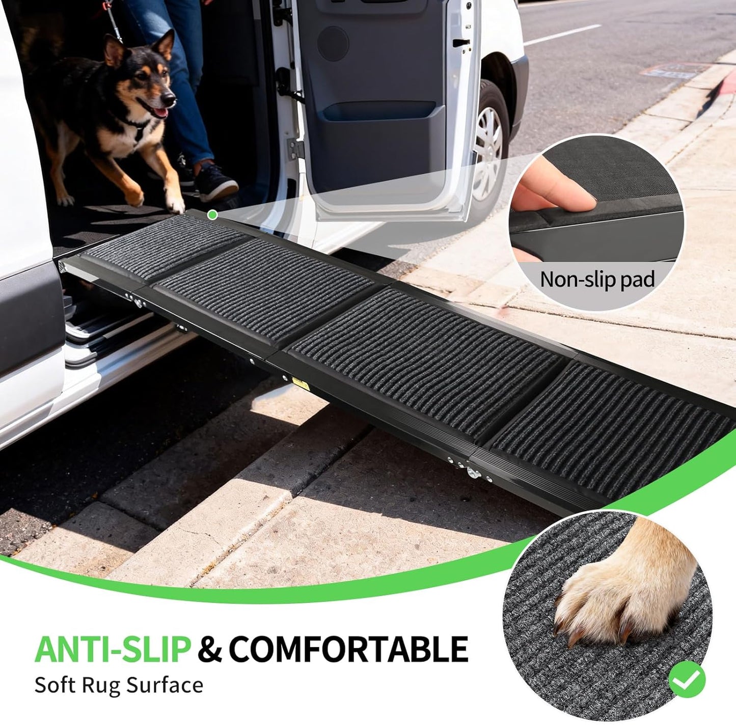 Dog Ramp for Car, Folding Pet Ramp with Comfortable Carpet Surface, Holds Up to 250lbs, Non-Slip 63" Portable Large Dog Stairs for Bed, SUV & Truck