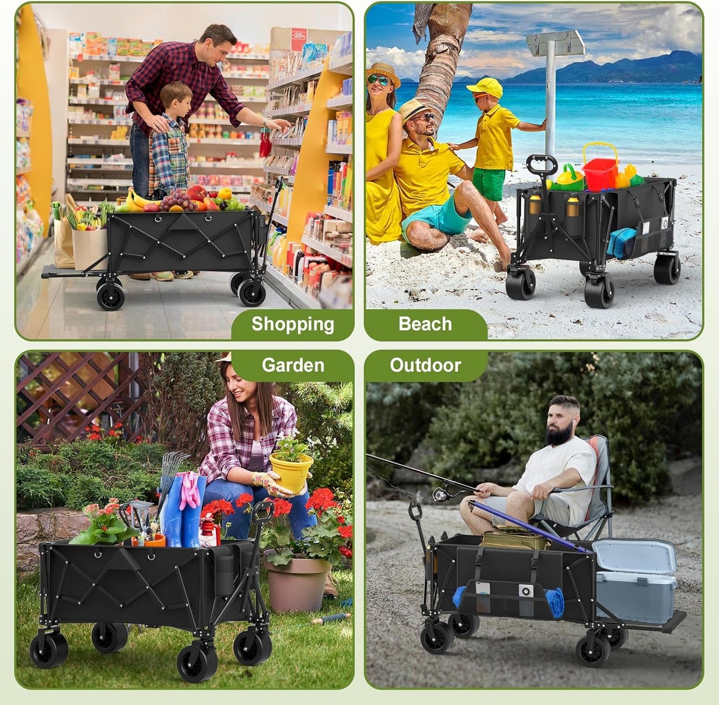 ZENPETIO 49" Collapsible Wagons Carts Foldable with Tailgate, 300L Heavy Duty Folding Wagon Cart with Big All-Terrain Beach Wheels, 500 LBS Capacity Portable Utility Wagon for Garden Outdoor Camping