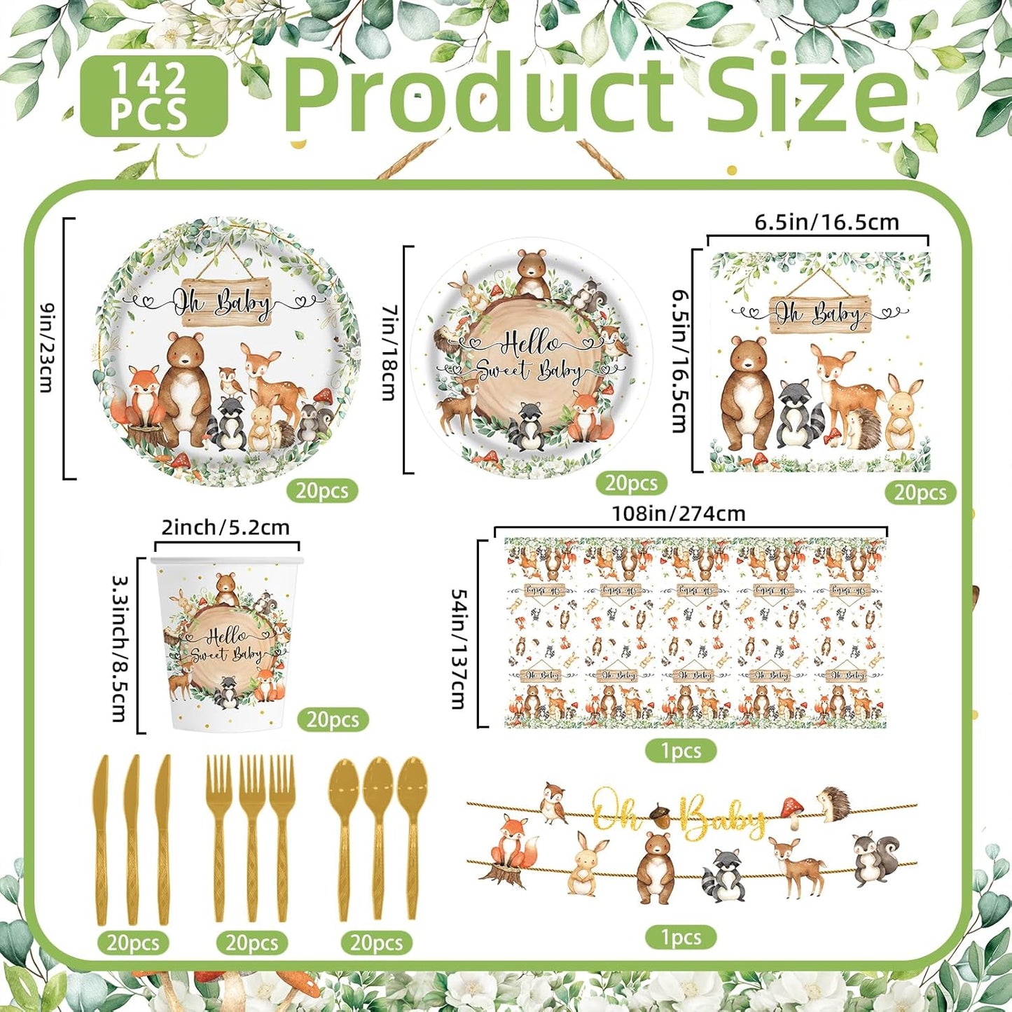142pcs Woodland Animals Baby Shower Decoration Pack Forest Animal Neutral Gender Reveal Party Supplies Woodland Themed Birthday Party Ideas Set