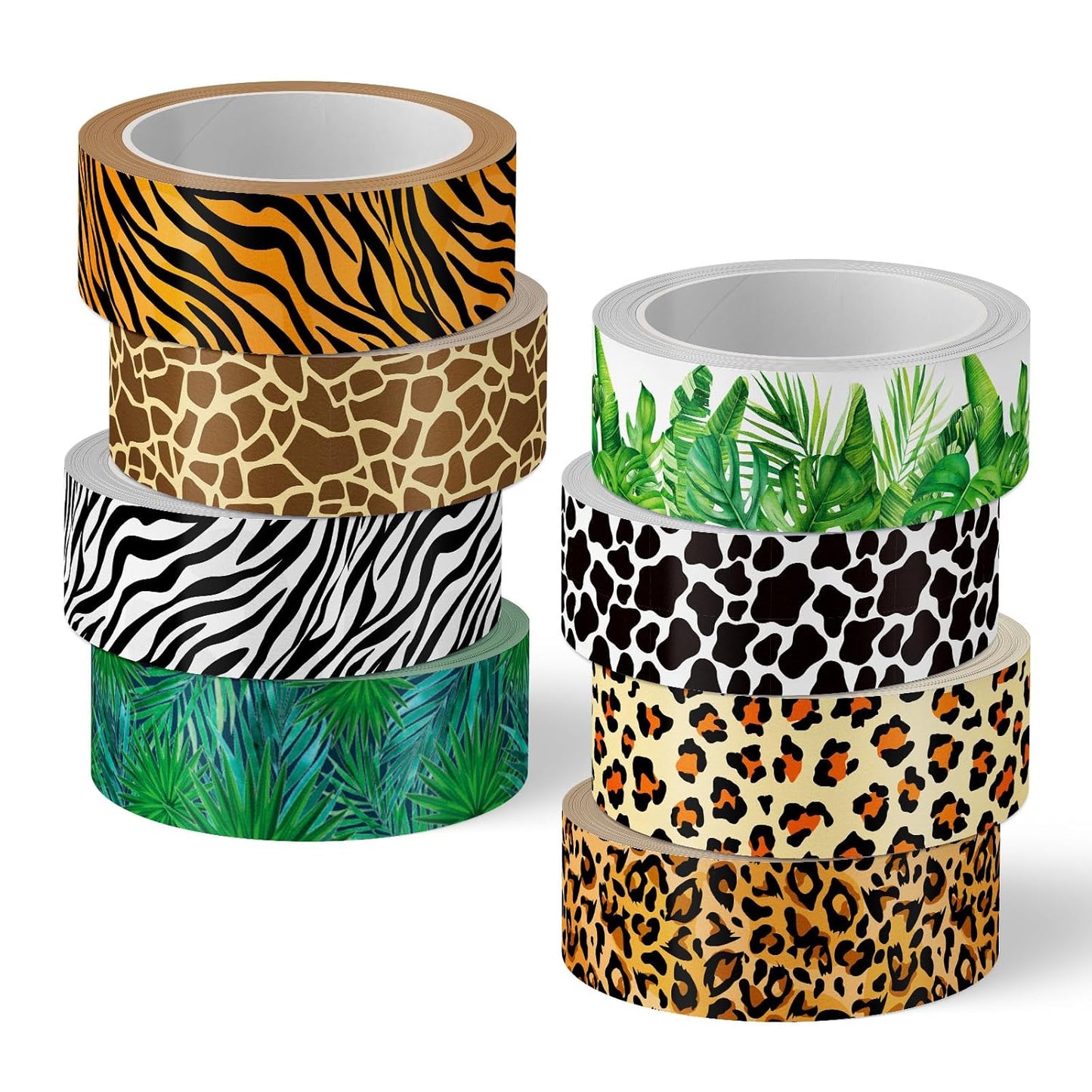 Whaline 8 Rolls Animal Prints Washi Tape Safari Decorative Masking Tape Set Leopard Zebra Tiger Giraffe Greenery Wrapping Paper Tape for Scrapbook Journal DIY Art Crafts
