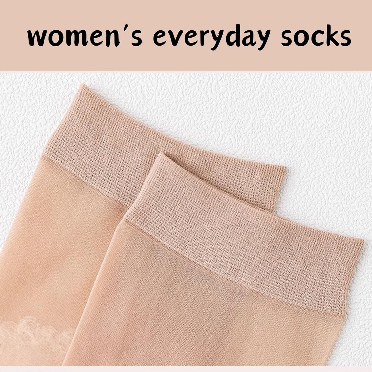 12 Pairs Nylon Socks for Women, Antil-Slip Thin Ankle High Tight Socks w/Reinforced Sole and Toe, by Daisy&Dino