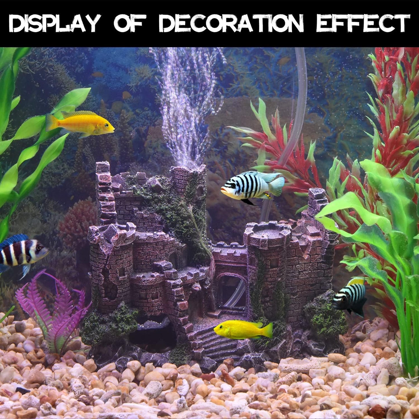 Aquarium Decorations- Castle Fish Tank Bubbler Decorations for Aquatic Pets to Breed Play and Rest Fish Decorations for Tank