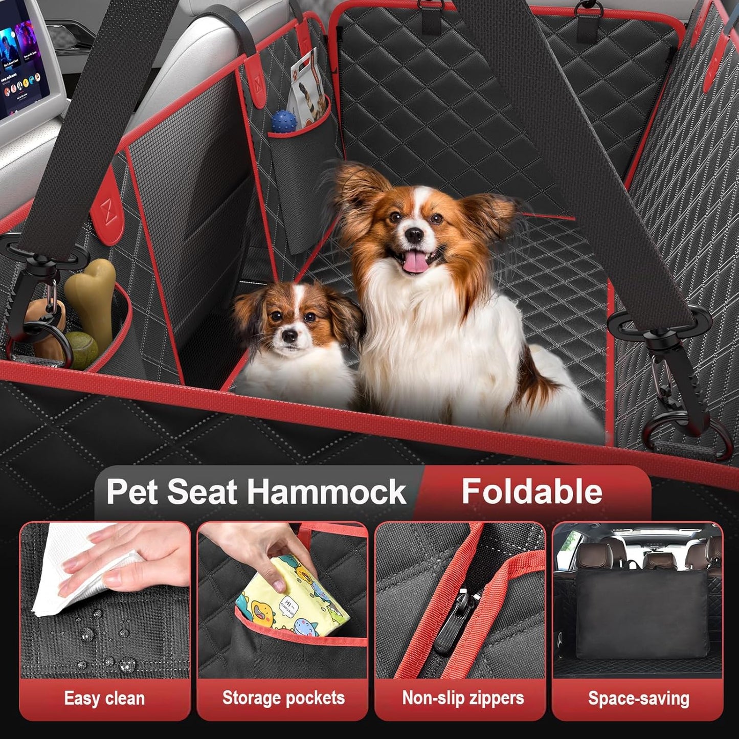 2-Layer Dog Car Seat Cover for Back Seat with Dog Bed Mats, Hard Bottom Car Seat Protector, Anti Scratch Backseat Extender and Travel Pet Bed, Waterproof Hammock in Car, for Car/SUV/Small Truck
