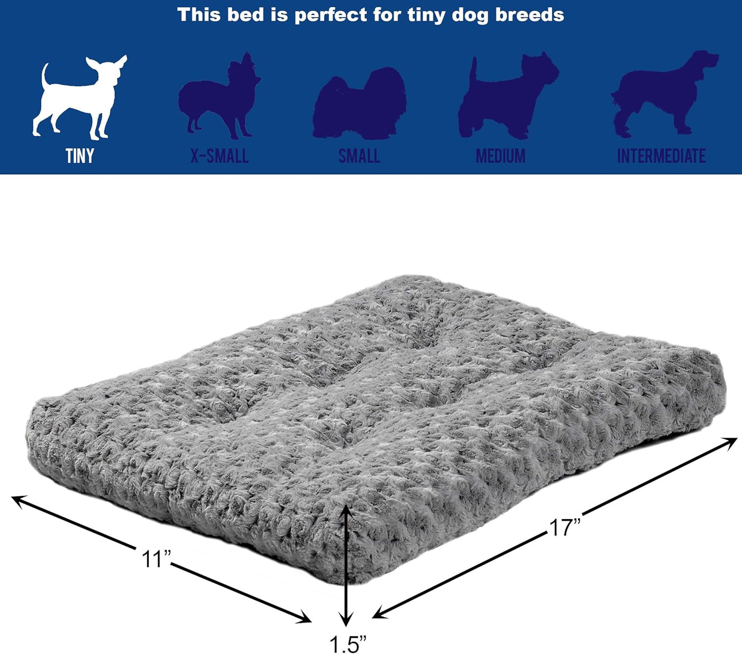 MidWest Homes for Pets XXS QuietTime Deluxe Gray Ombre Swirl Plush Pet Bed, Machine Washable, Non-Skid Bottom, Soft Crate Mat for 18-inch Crates