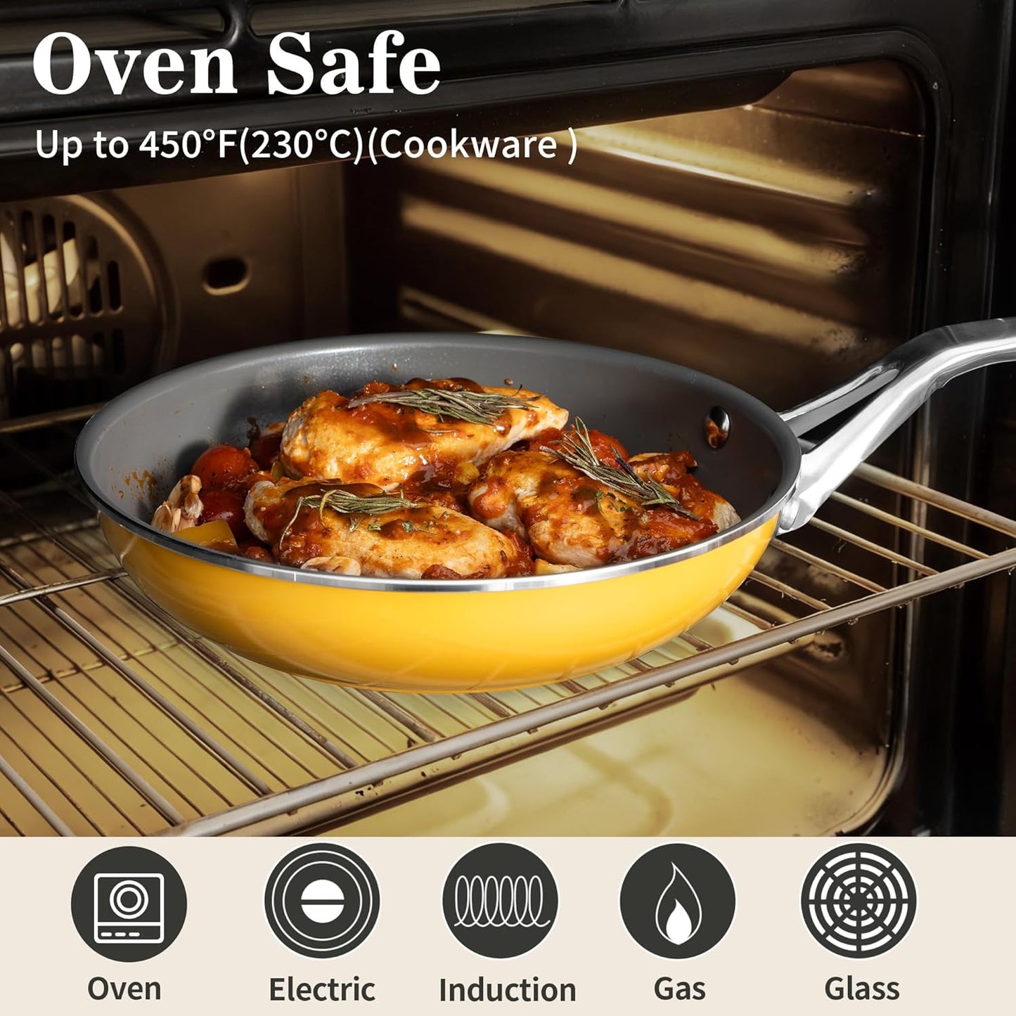 10-Piece Ceramic Nonstick Cookware Set with Lids - PFAS/PTFE/PFOA-Free, Interior & Exterior Ceramic Coating | Easy to Clean | All Stovetop Compatible | Induction & Oven-Safe up to 480°F