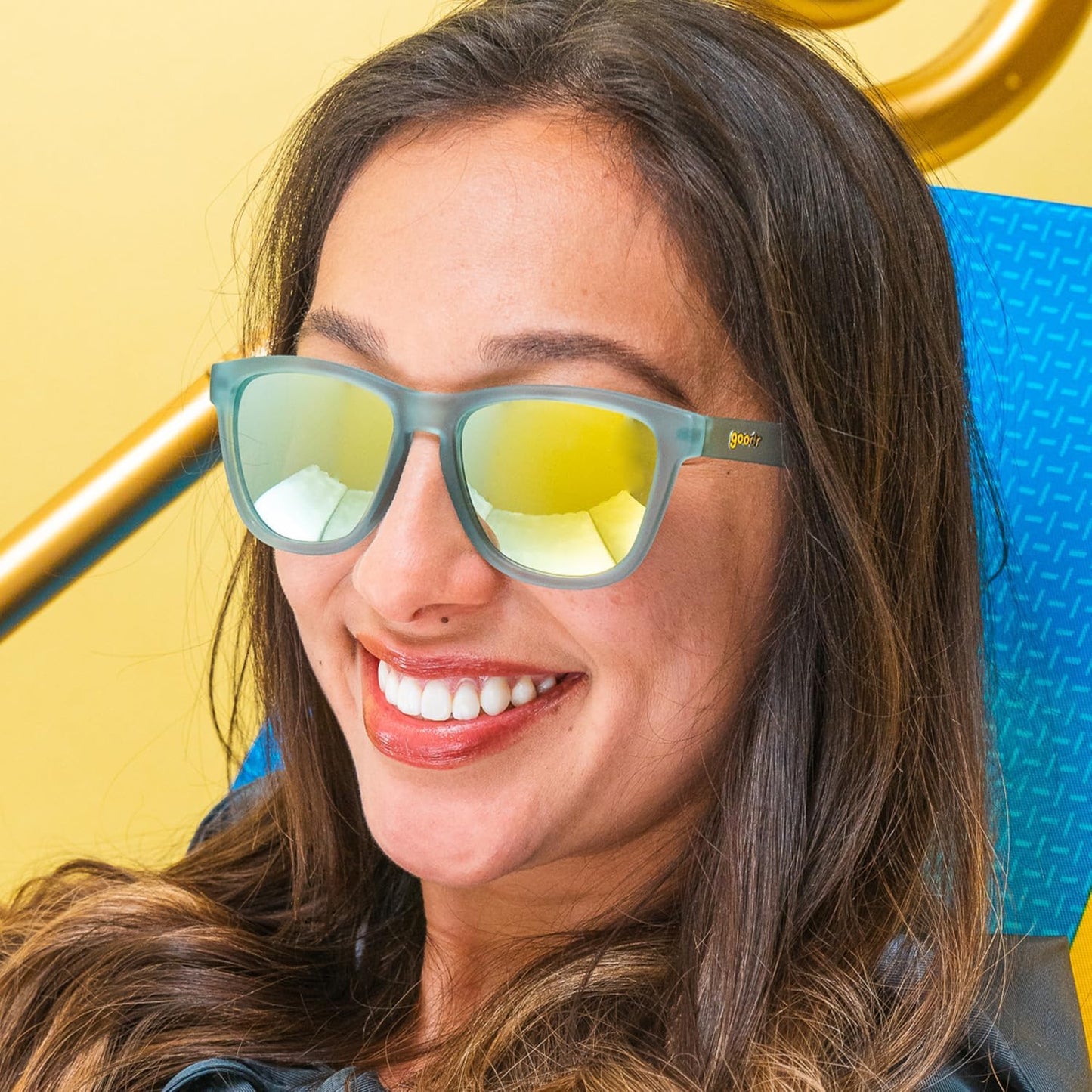goodr Sunbathing with Wizards Polarized Sunglasses, Medium Sized (OG), Light Blue Translucent Frames with Gold Mirrored Reflective Lenses, UV400 Protection, No Slip, No Bounce