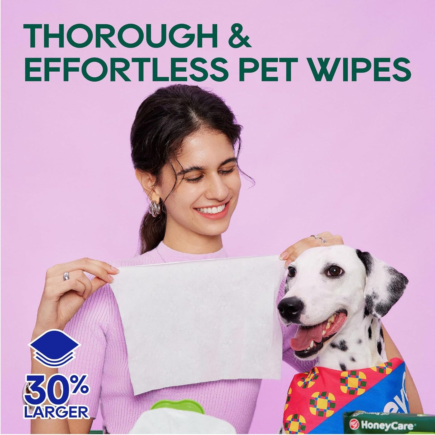 HONEY CARE Disposable Pet Wipes for Dogs & Cats – Cleansing & Soothing, Fragrance-Free, 100 Wipes for Paws, Butt & Body Cleaning