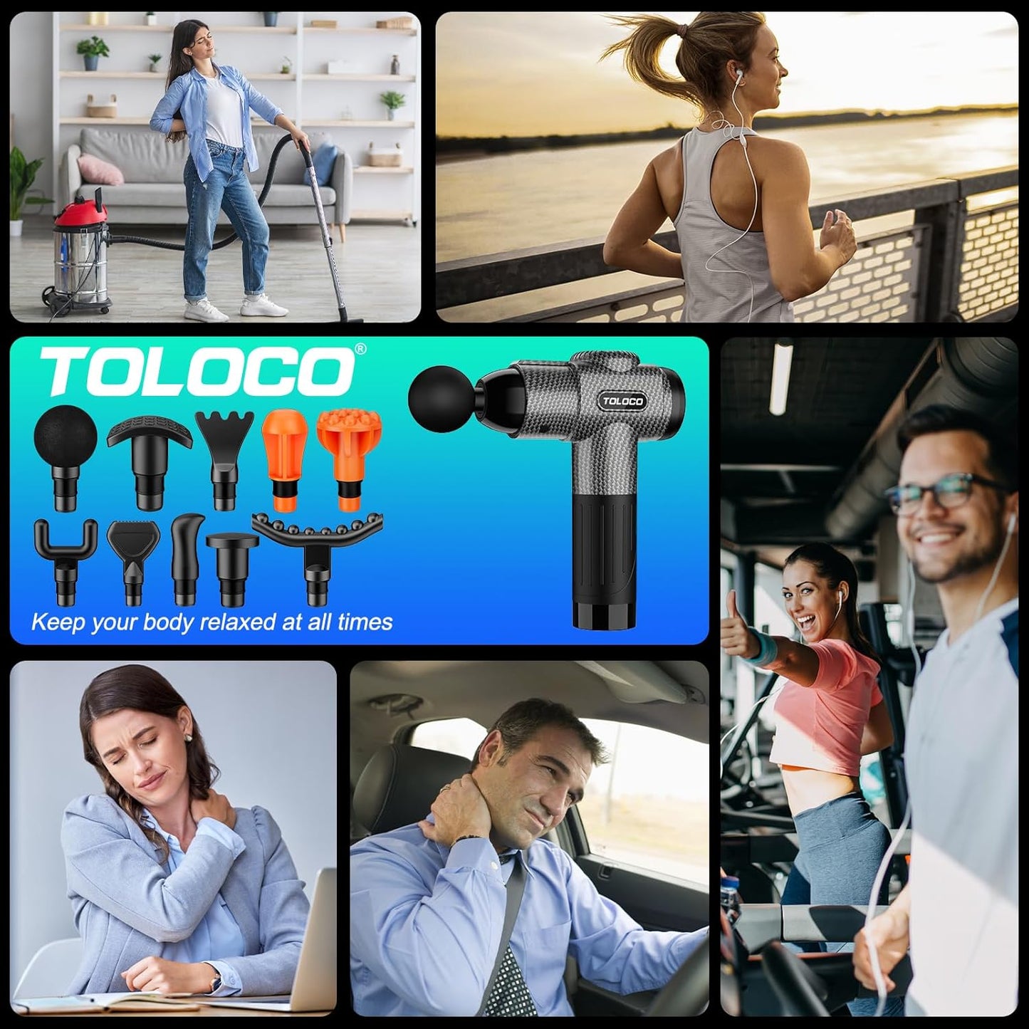 TOLOCO Massage Gun, Deep Tissue Back Massage for Athletes for Pain Relief, Percussion Massager with 10 Massages Heads & Silent Brushless Motor, Valentines Day Gifts for Him Her, Carbon