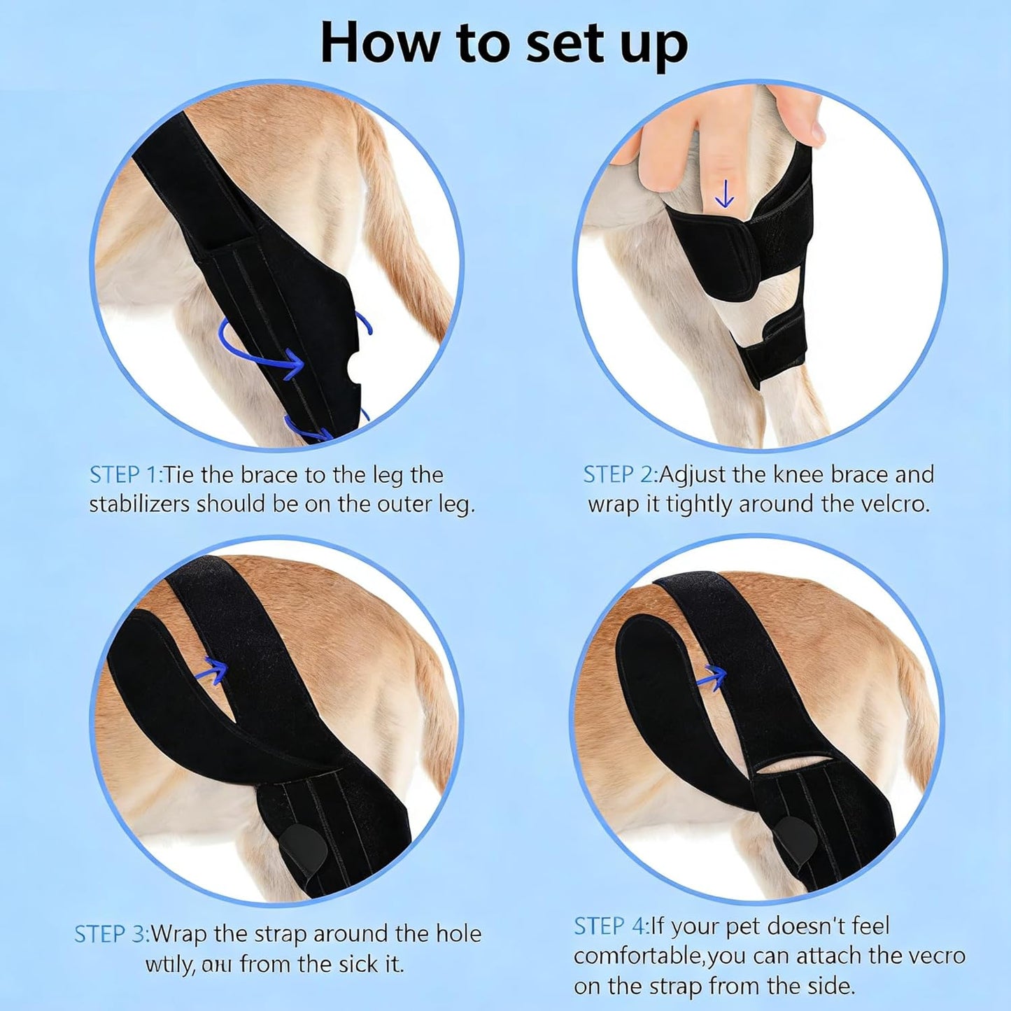 Dog Knee Brace for Torn ACL,Dog ACL Braces with Side Stabilizers,Adjustable Dogs Leg Brace Suitable for 4 Limbs,Dogs Hip Brace for Arthritis Relief, Joint Stability,Reduces Pain and Inflammation