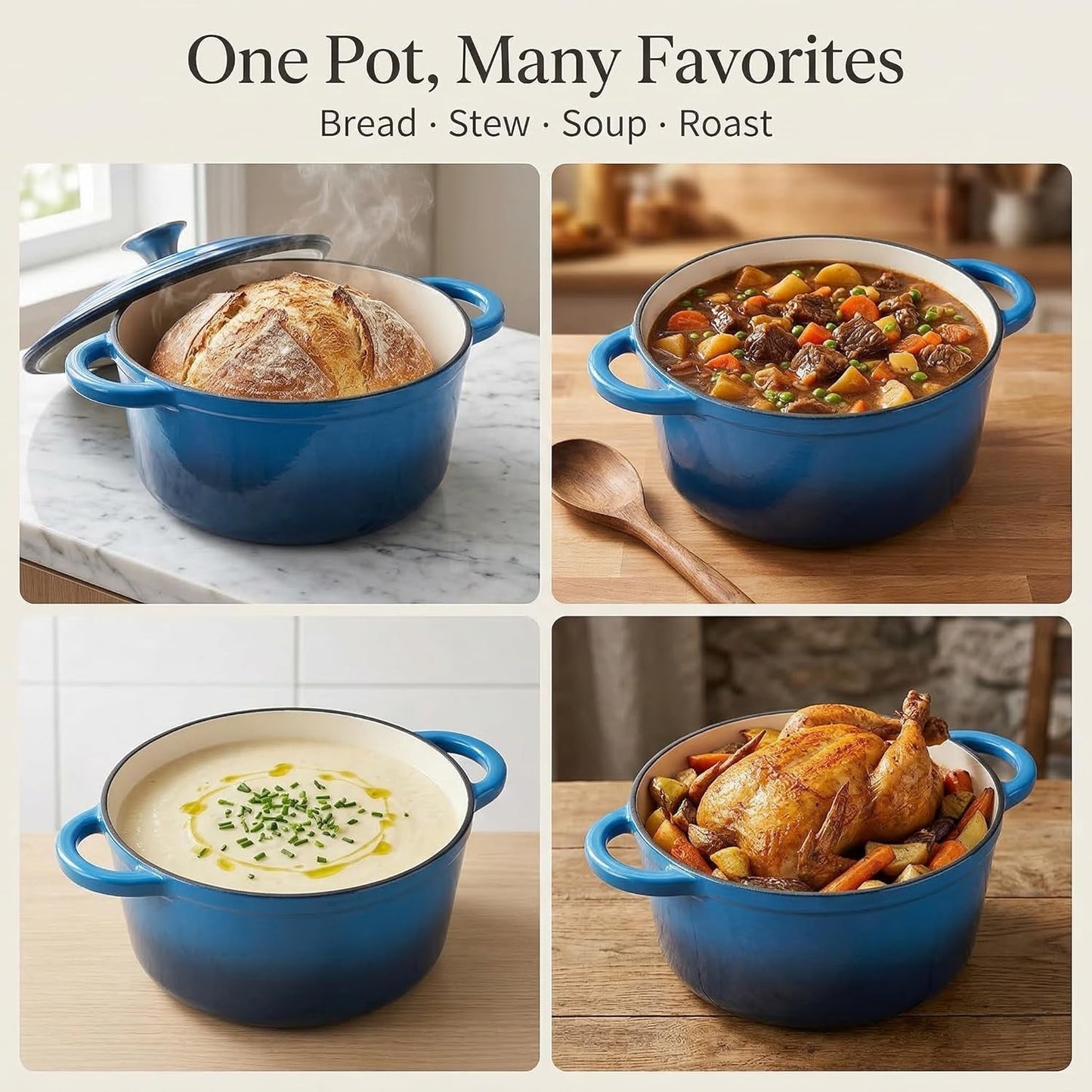 4QT Enameled Cast Iron Dutch Oven Pot with Lid,Heavy-Duty Cookware for Sourdough Bread Baking,Braising,Stews,Roasting,Oven Safe up to 500°F,blue