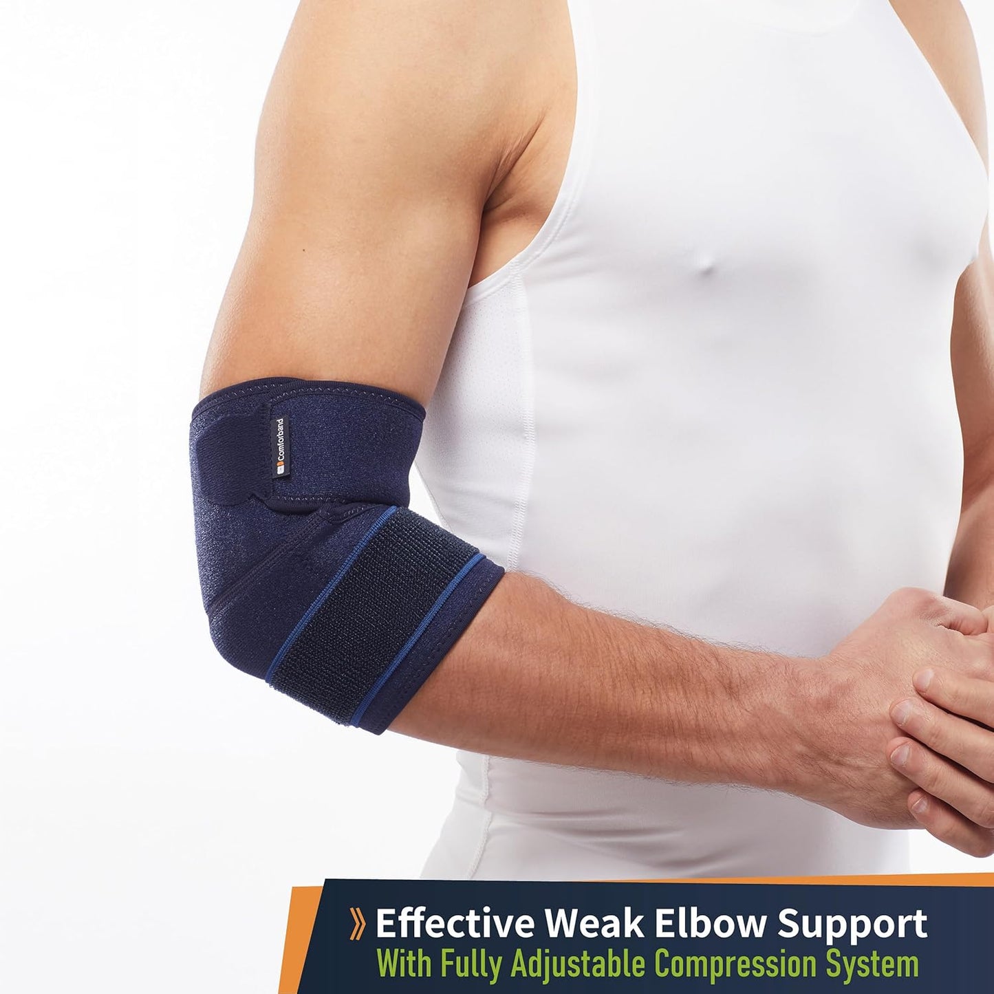 Comforband Adjustable Elbow Brace – Targeted Support for Tennis Elbow, Golfer's Elbow, Tendonitis, Arthritis, Bursitis, Sprains, and Strains – One-Size-Fits-Most Compression Sleeve for Pain Relief and Injury Recovery