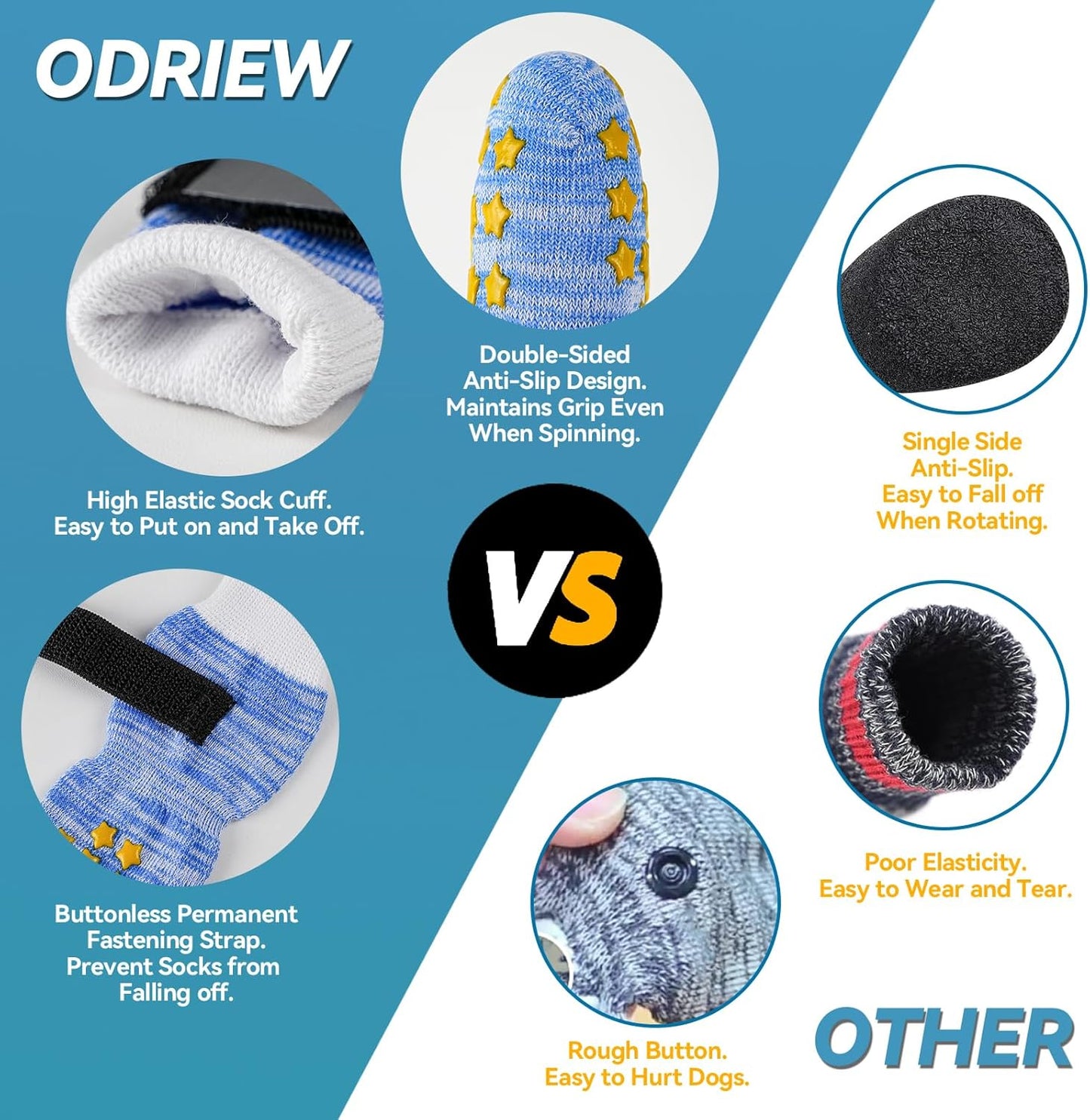 6 Pcs Dog Socks to Prevent Licking Paws, Dog Booties for Hardwood Floors Anti Slip, Socks for Dogs with Grippers to Prevent Scratching, Puppy Small Large Indoor Dogs Grip Socks (Blue, L)