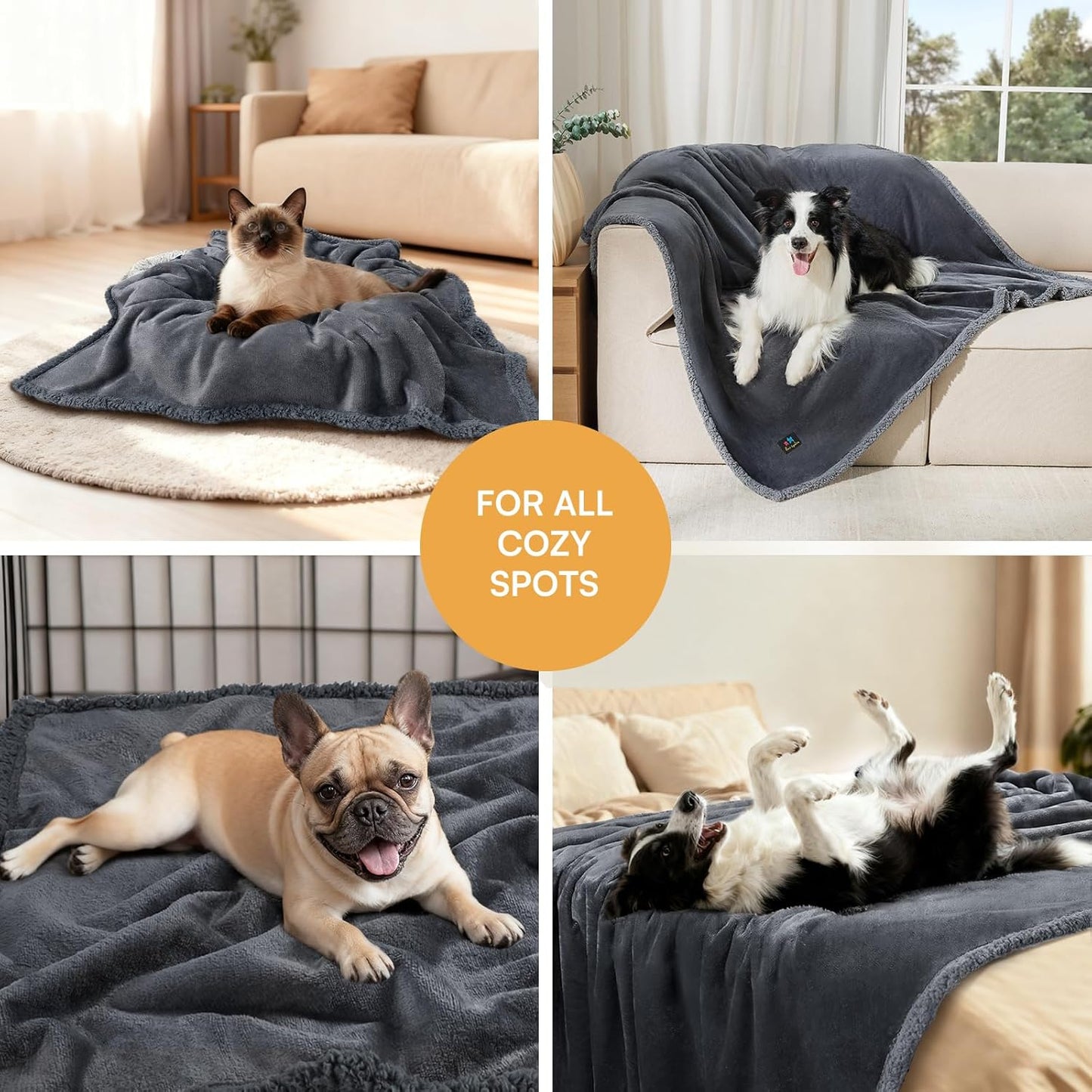 Luciphia Waterproof Pet Blanket, Liquid Pee Proof Dog Blanket for Sofa Bed Couch, Reversible Sherpa Fleece Furniture Protector Cover for Small Medium Large Dogs Cats, Dark Gray X-Large（85" x 57"）